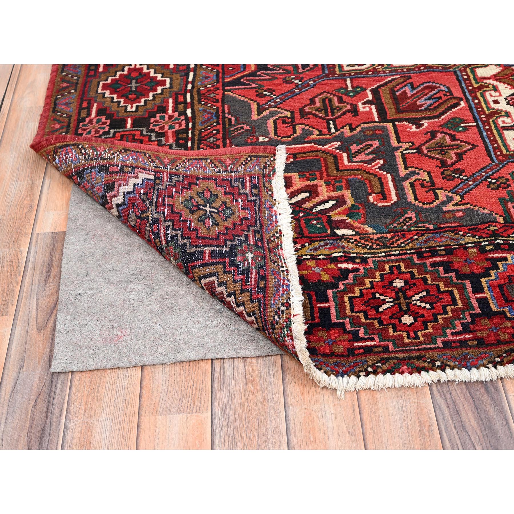 10'1"x12'9" Desire Red, Hand Knotted, Semi Antique Bohemian Persian Heriz, Good Condition, Distressed Look, Pure Wool, Sides and Ends Professionally Secured, Cleaned, Oriental Rug Sh85382