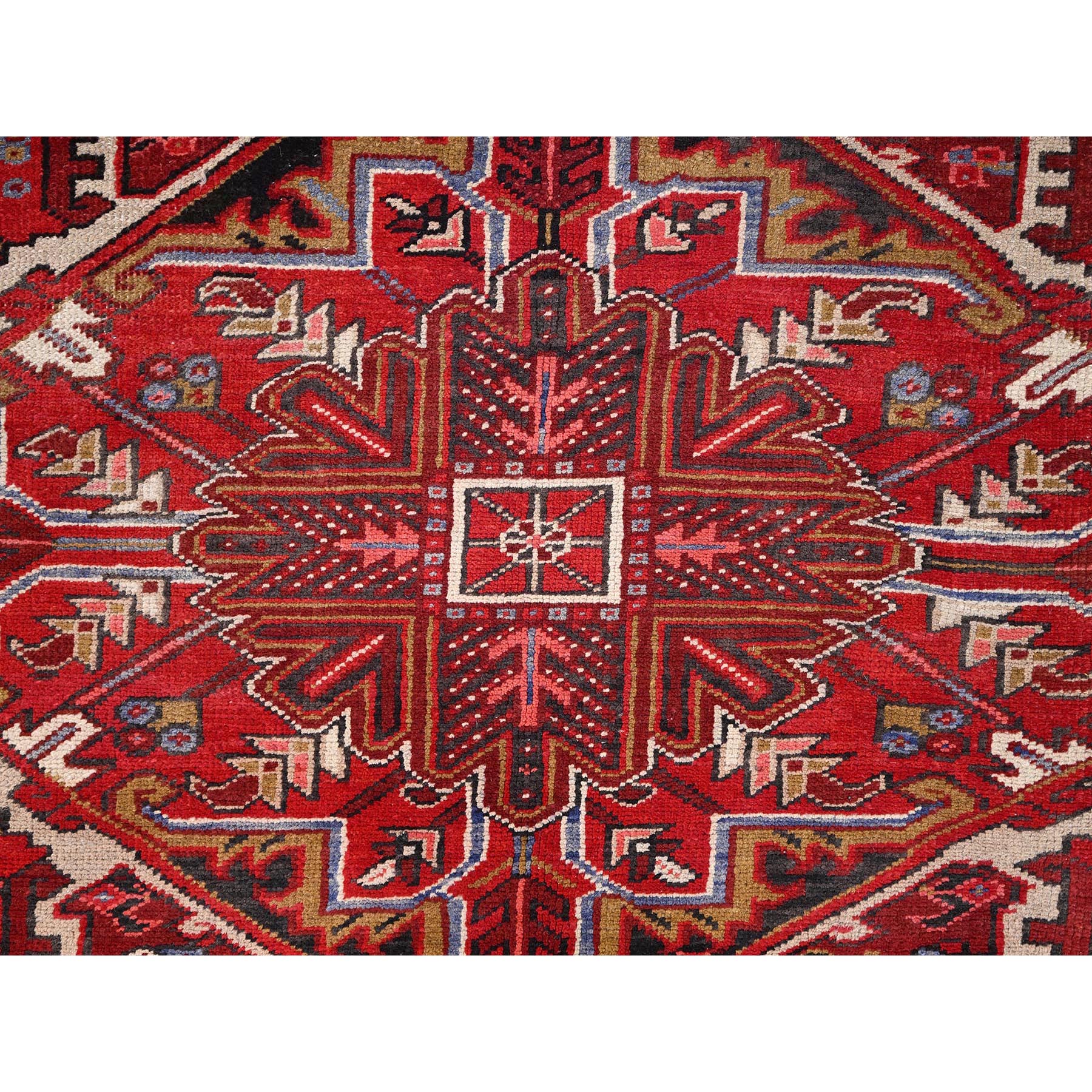 9'9"x12'6" Desire Red, Distressed Look, Pure Wool, Hand Knotted, Vintage Bohemian, Persian Heriz, Good Condition, Sides and Ends Professionally Secured, Cleaned, Oriental Rug Sh85390