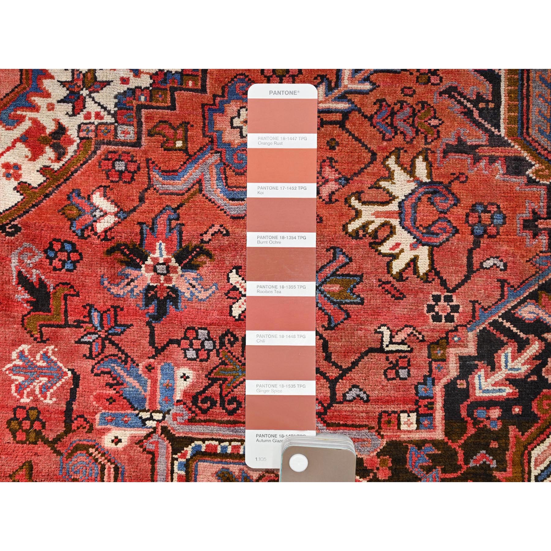 7'5"x10'10" Prismatic Red, Pure Wool, Hand Knotted, Semi Antique Bohemian Persian Heriz, Good Condition, Rustic Look, Sides and Ends Professionally Secured, Cleaned, Oriental Rug Sh85395