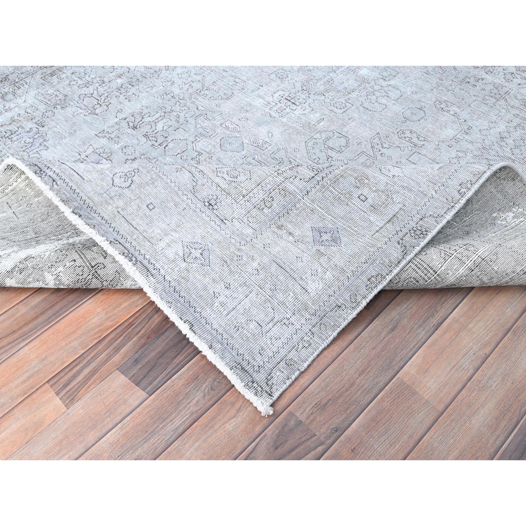 6'6"x9' Ash Gray, Vintage Persian Tabriz, Distressed, Sheared Low, Soft Wool, Hand Knotted, Oriental Rug Sh85396
