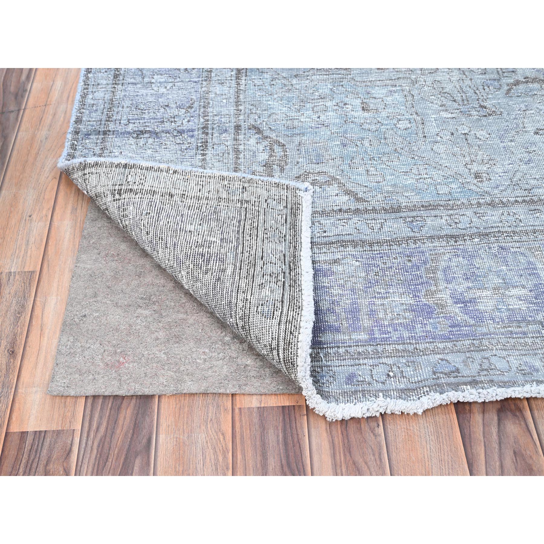 6'9"x9'10" Blue Gray, Hand Knotted, Vintage Persian Tabriz, Distressed Look, Cropped Thin, Pure Wool, Oriental Rug Sh85397