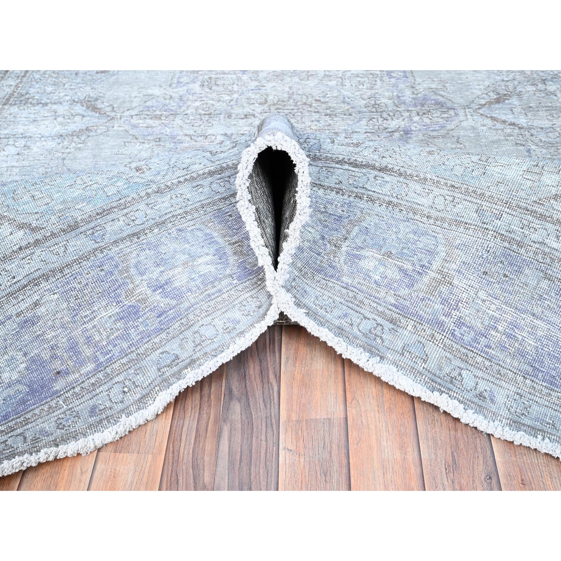 6'9"x9'10" Blue Gray, Hand Knotted, Vintage Persian Tabriz, Distressed Look, Cropped Thin, Pure Wool, Oriental Rug Sh85397