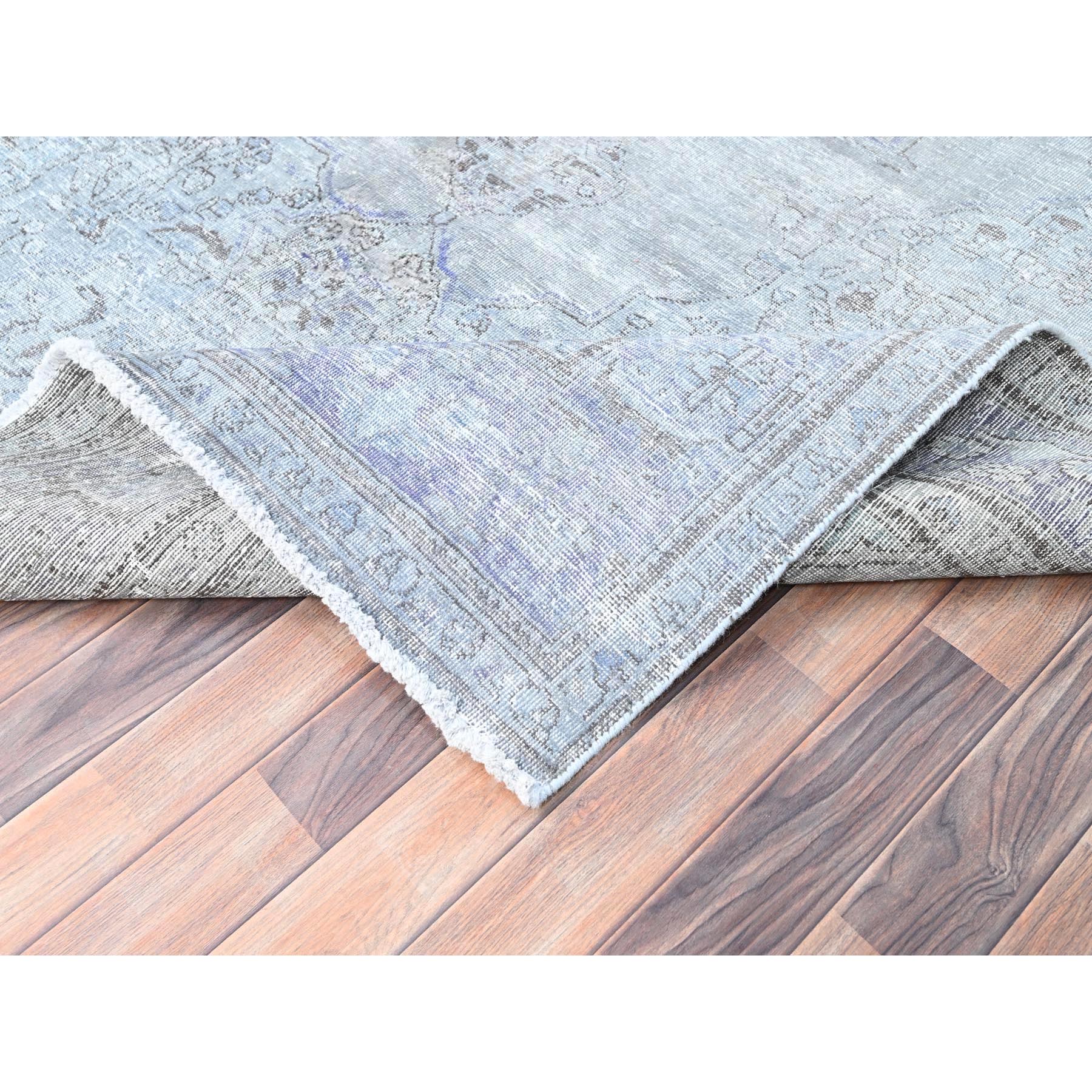 6'9"x9'10" Blue Gray, Hand Knotted, Vintage Persian Tabriz, Distressed Look, Cropped Thin, Pure Wool, Oriental Rug Sh85397