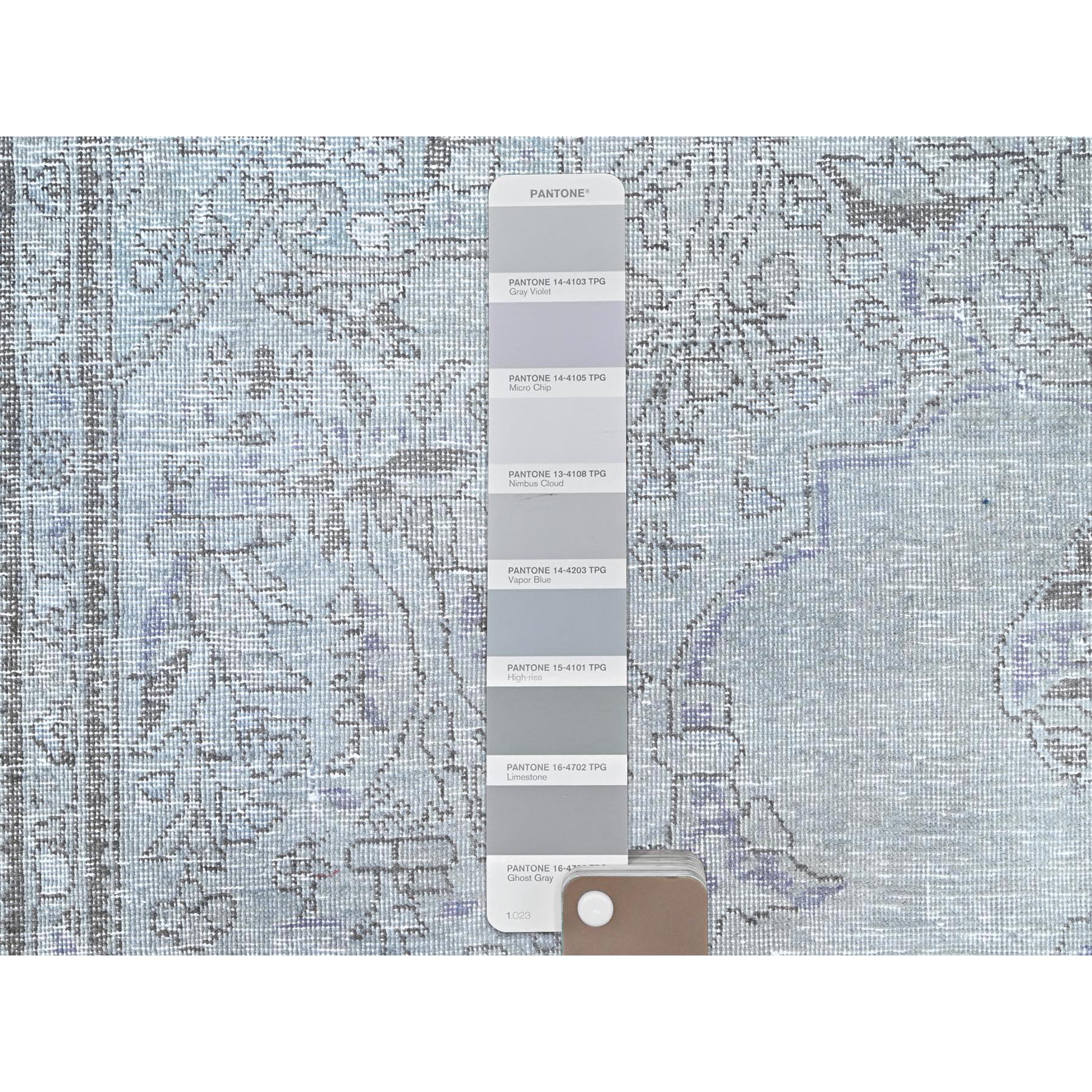 6'9"x9'10" Blue Gray, Hand Knotted, Vintage Persian Tabriz, Distressed Look, Cropped Thin, Pure Wool, Oriental Rug Sh85397