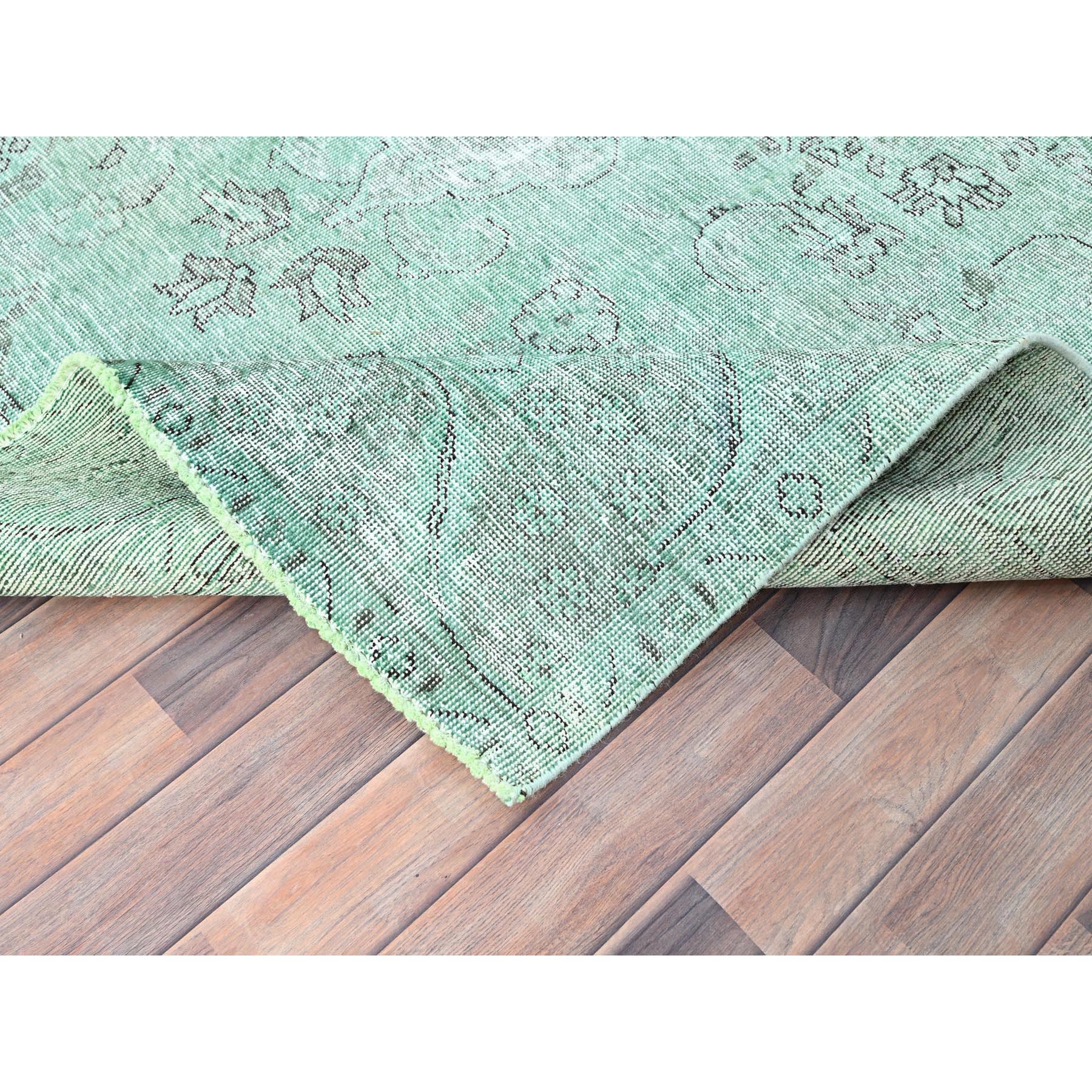 6'2"x9'3" Celadon Green, Overdyed, Worn Wool, Hand Knotted, Vintage Persian Tabriz, Distressed Feel, Worn Down, Oriental Rug Sh85398
