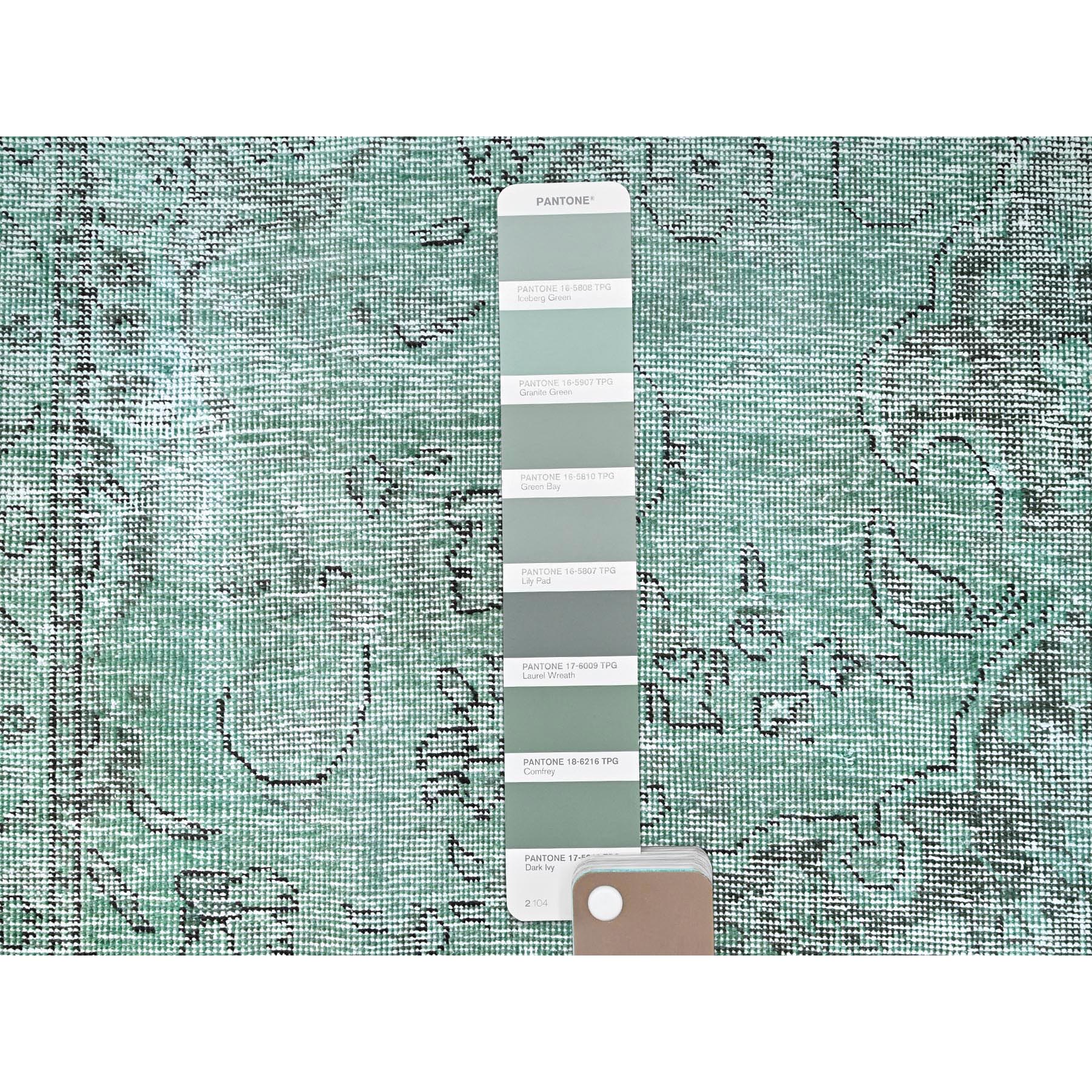 6'2"x9'3" Celadon Green, Overdyed, Worn Wool, Hand Knotted, Vintage Persian Tabriz, Distressed Feel, Worn Down, Oriental Rug Sh85398
