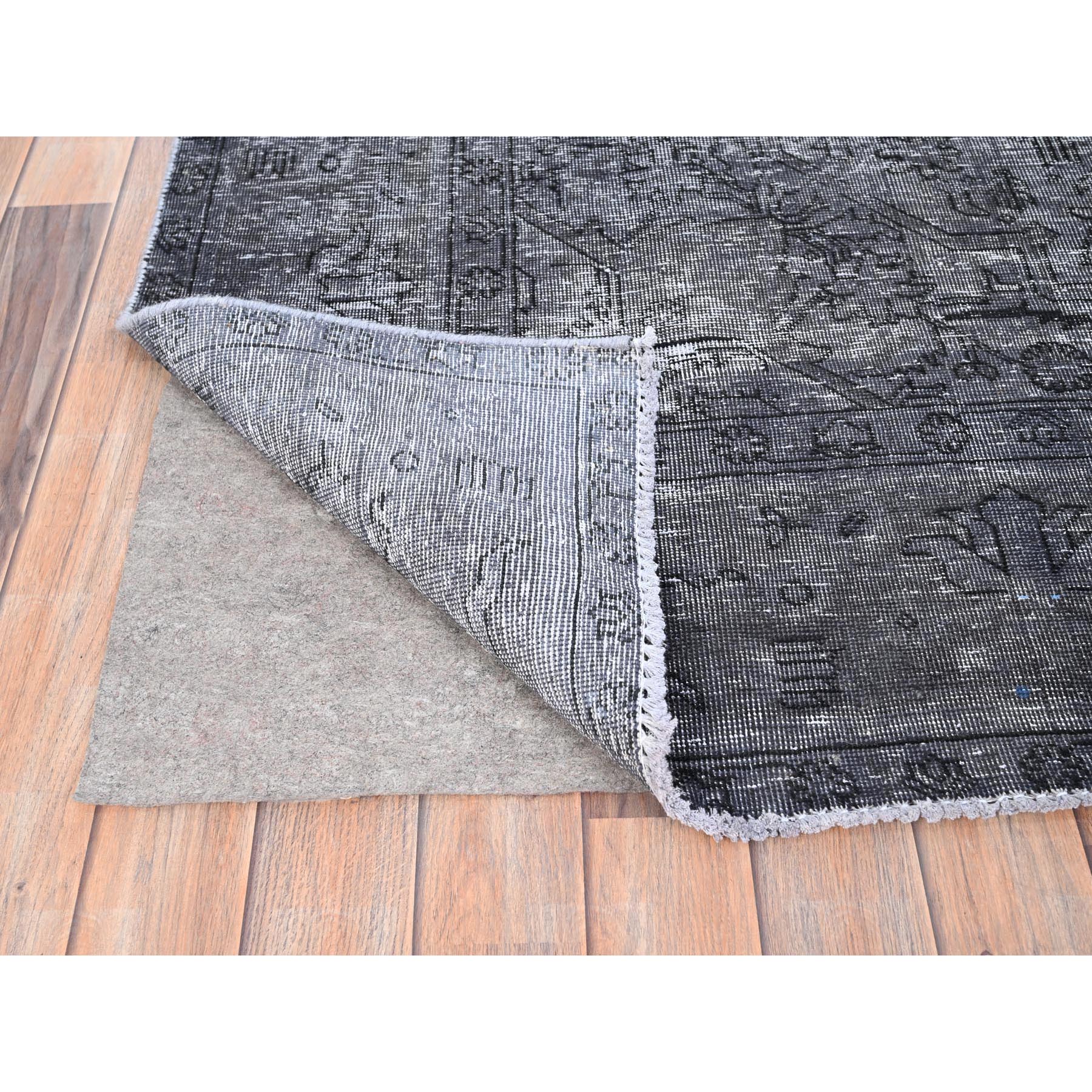 6'6"x9'6" Slate Gray, Sheared Low, Overdyed, Worn Wool, Hand Knotted, Vintage Persian Tabriz, Distressed Look, Oriental Rug Sh85399