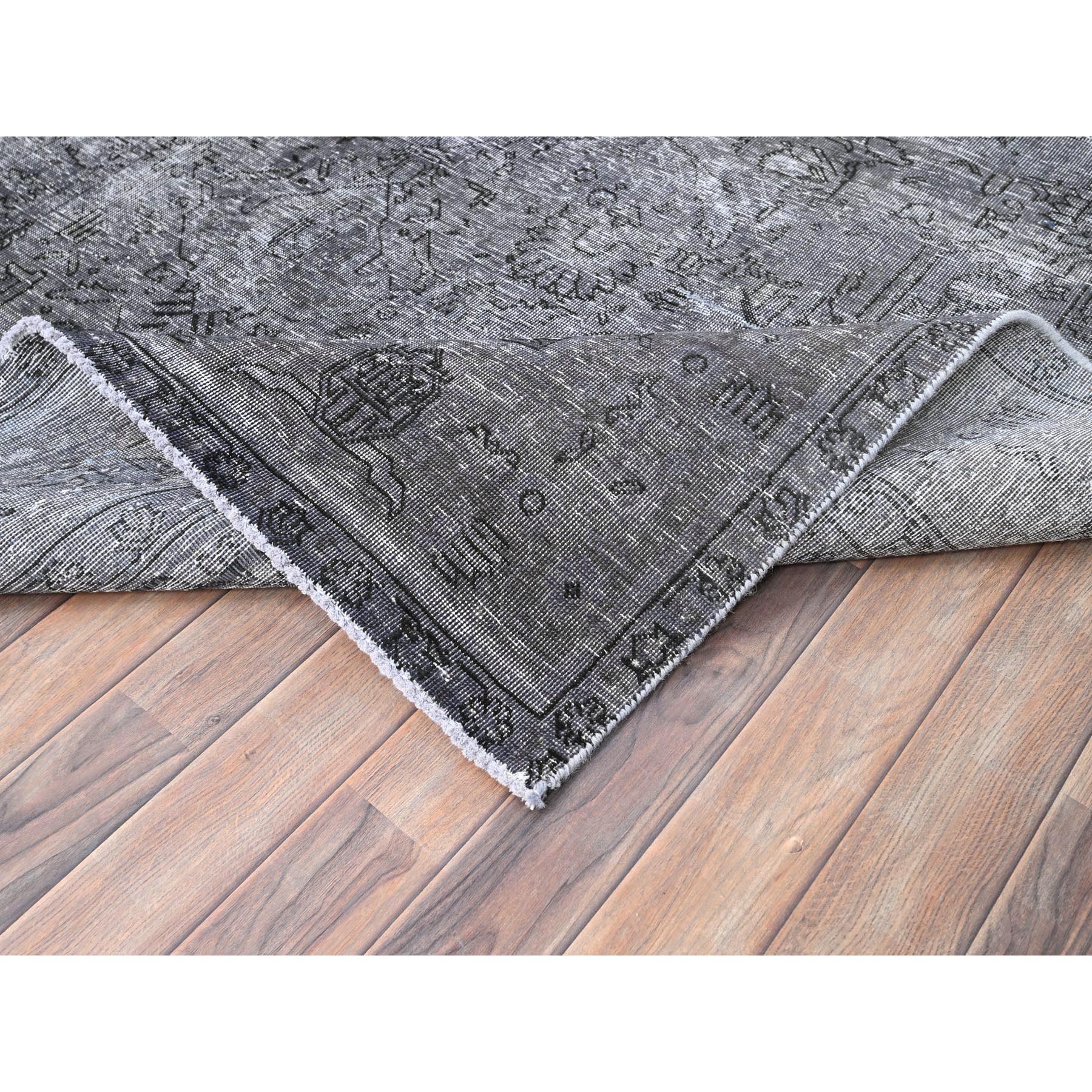 6'6"x9'6" Slate Gray, Sheared Low, Overdyed, Worn Wool, Hand Knotted, Vintage Persian Tabriz, Distressed Look, Oriental Rug Sh85399