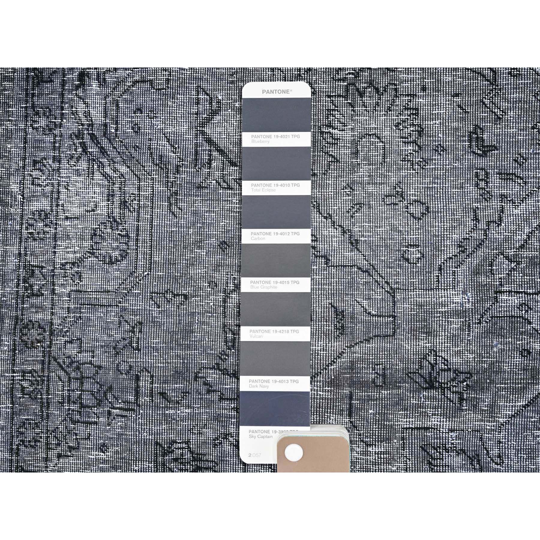 6'6"x9'6" Slate Gray, Sheared Low, Overdyed, Worn Wool, Hand Knotted, Vintage Persian Tabriz, Distressed Look, Oriental Rug Sh85399