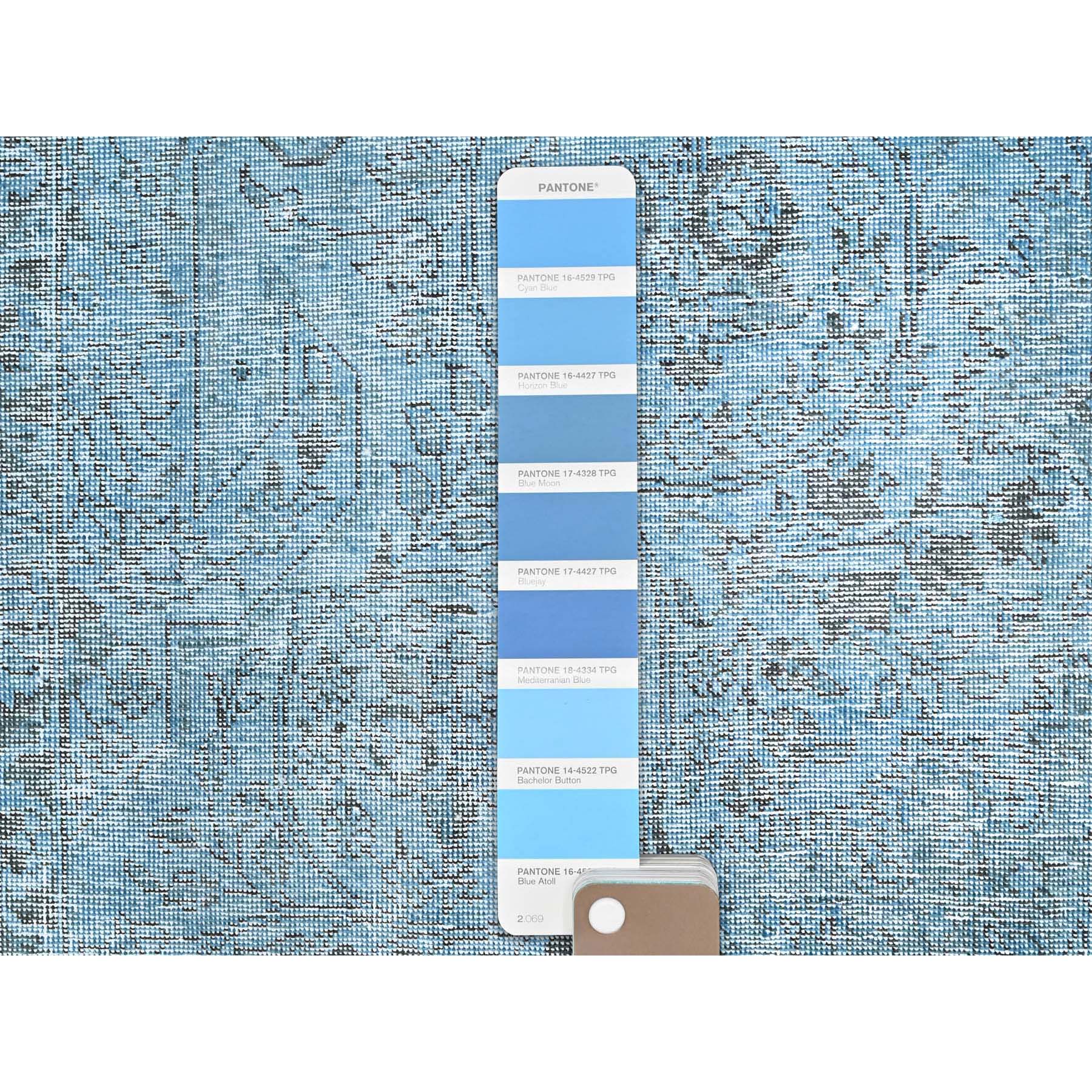 5'7"x9'2" Baby Blue, Vintage Persian Tabriz, Distressed, Cropped Thin, Overdyed, Worn Wool, Hand Knotted, Oriental Rug Sh85400