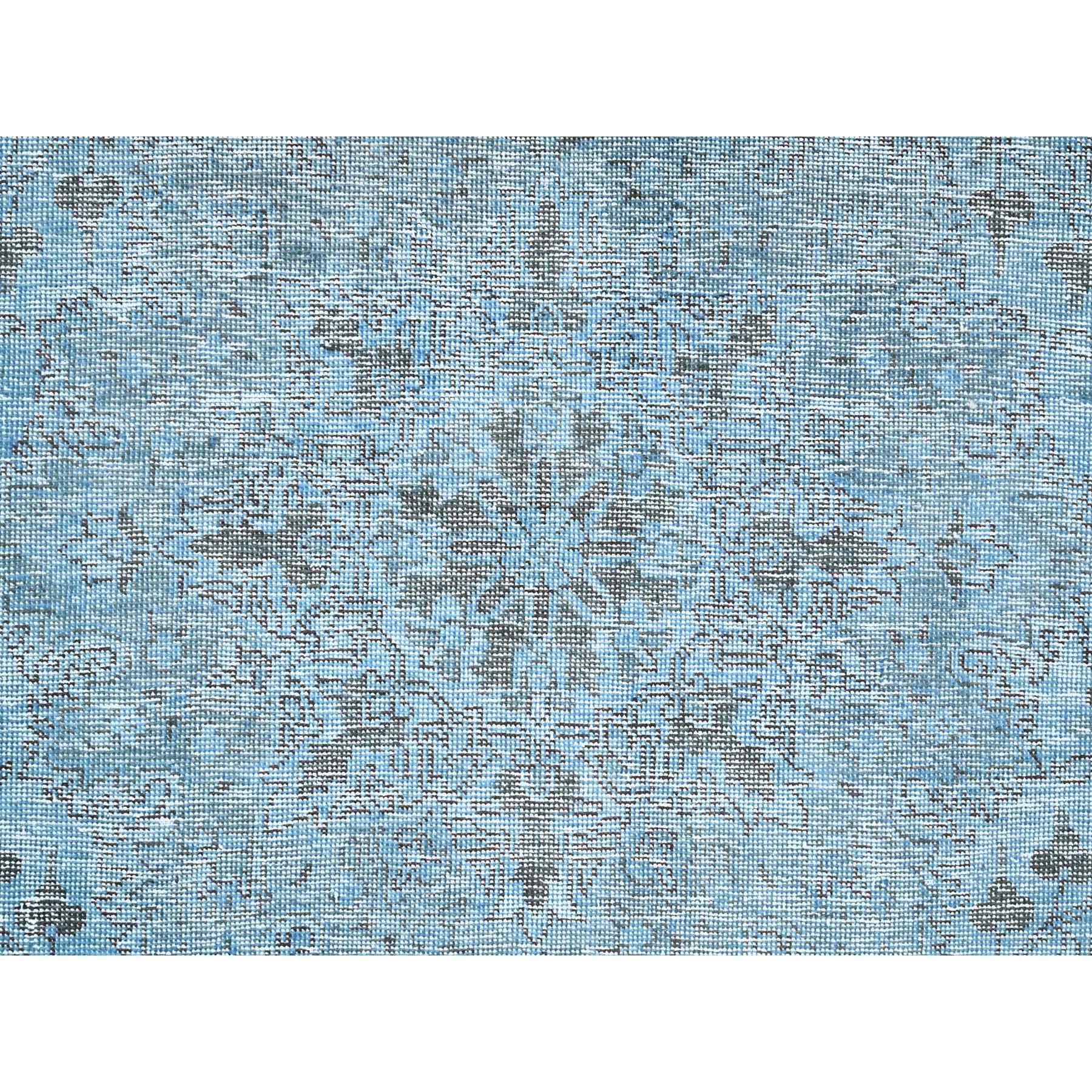 5'7"x9'2" Baby Blue, Vintage Persian Tabriz, Distressed, Cropped Thin, Overdyed, Worn Wool, Hand Knotted, Oriental Rug Sh85400