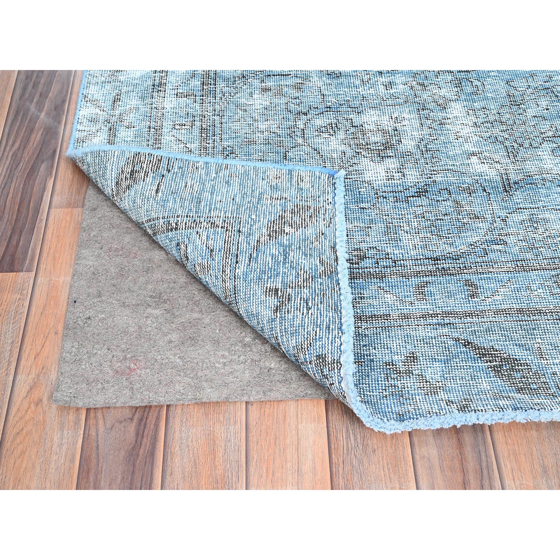 5'5"x8'10" Powder Blue, Vintage Persian Tabriz, Distressed Look, Sheared Low, Overdyed, Worn Wool, Hand Knotted, Oriental Rug Sh85405