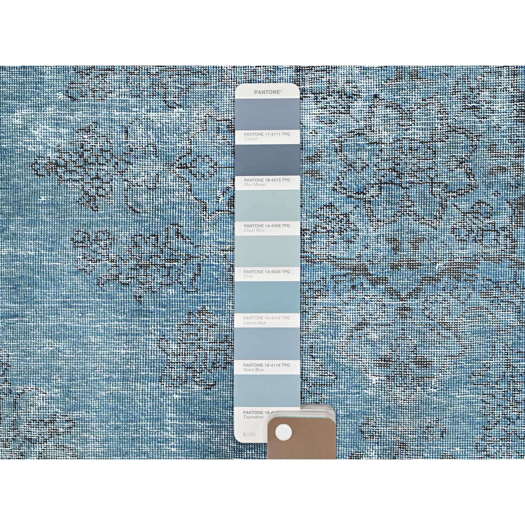 5'5"x8'10" Powder Blue, Vintage Persian Tabriz, Distressed Look, Sheared Low, Overdyed, Worn Wool, Hand Knotted, Oriental Rug Sh85405