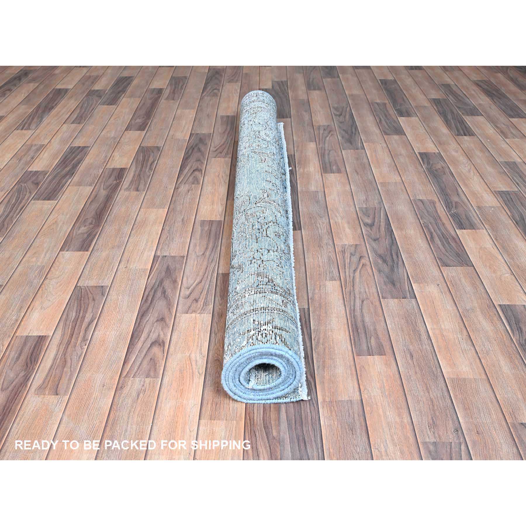 5'5"x8'10" Powder Blue, Vintage Persian Tabriz, Distressed Look, Sheared Low, Overdyed, Worn Wool, Hand Knotted, Oriental Rug Sh85405