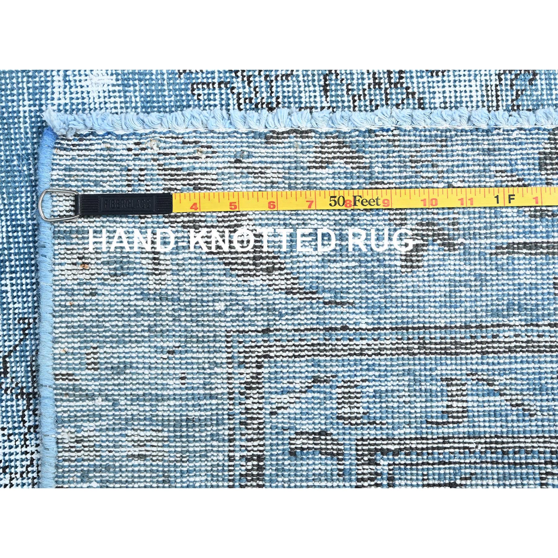 5'5"x8'10" Powder Blue, Vintage Persian Tabriz, Distressed Look, Sheared Low, Overdyed, Worn Wool, Hand Knotted, Oriental Rug Sh85405