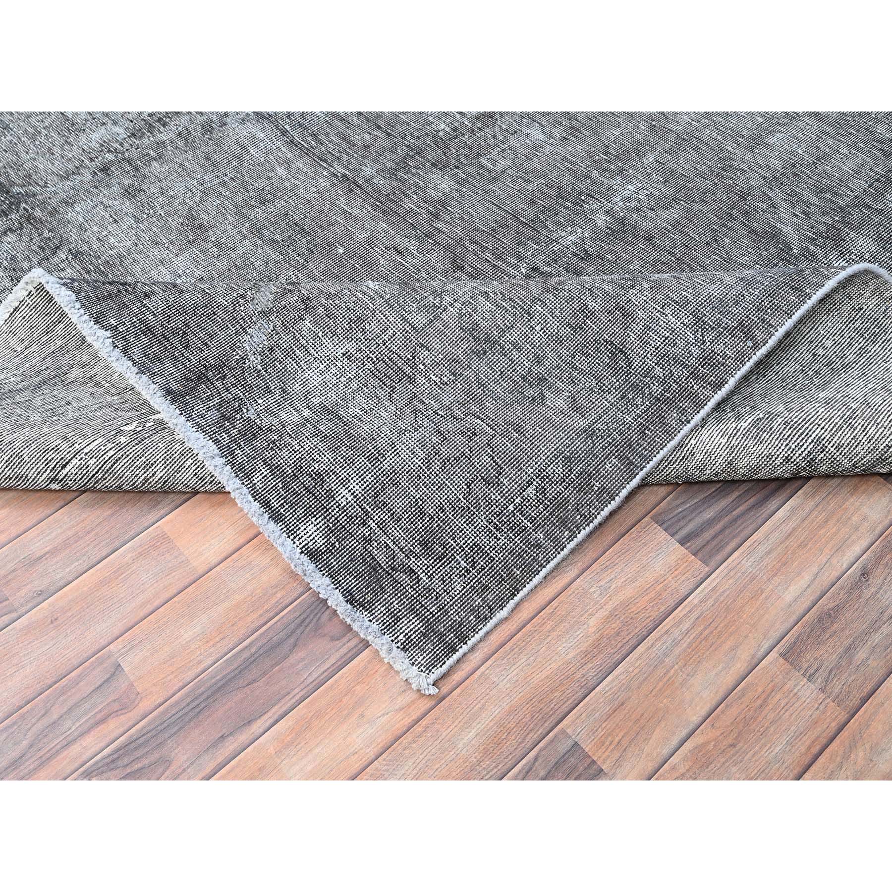 9'4"x12'10" Thunder Gray, Vintage Persian Tabriz, Distressed, Cropped Thin, Overdyed, Worn Wool, Hand Knotted, Oriental Rug Sh85406