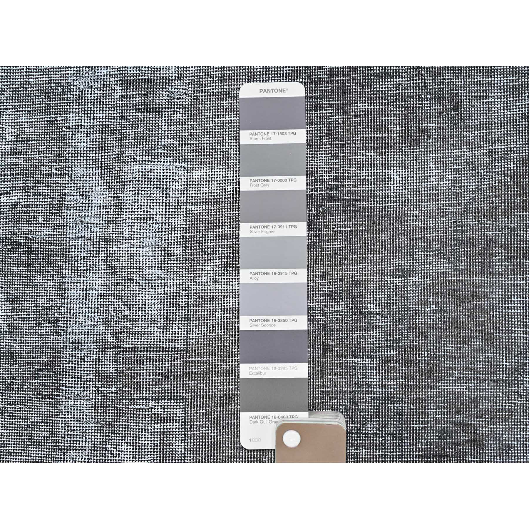 9'4"x12'10" Thunder Gray, Vintage Persian Tabriz, Distressed, Cropped Thin, Overdyed, Worn Wool, Hand Knotted, Oriental Rug Sh85406