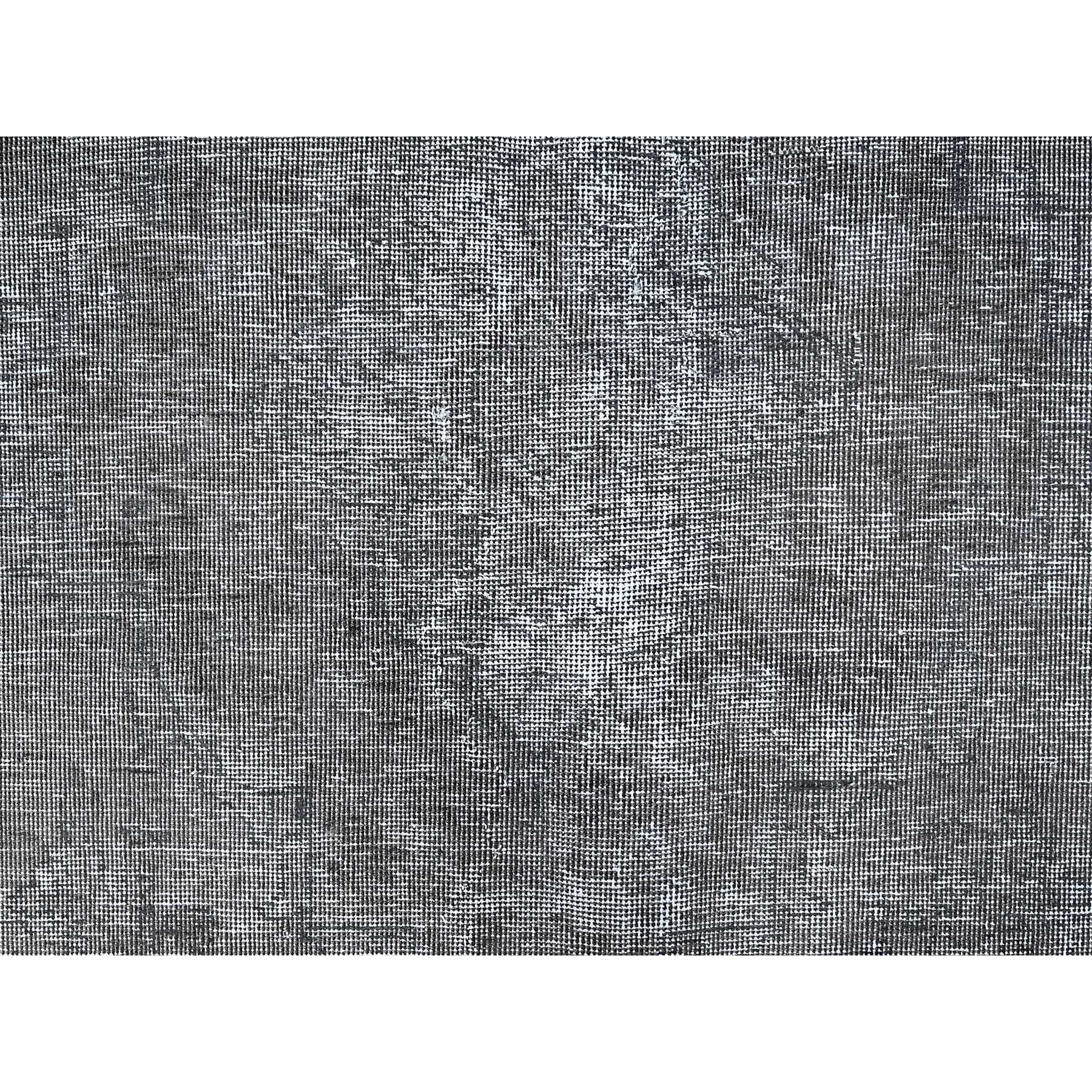 9'4"x12'10" Thunder Gray, Vintage Persian Tabriz, Distressed, Cropped Thin, Overdyed, Worn Wool, Hand Knotted, Oriental Rug Sh85406