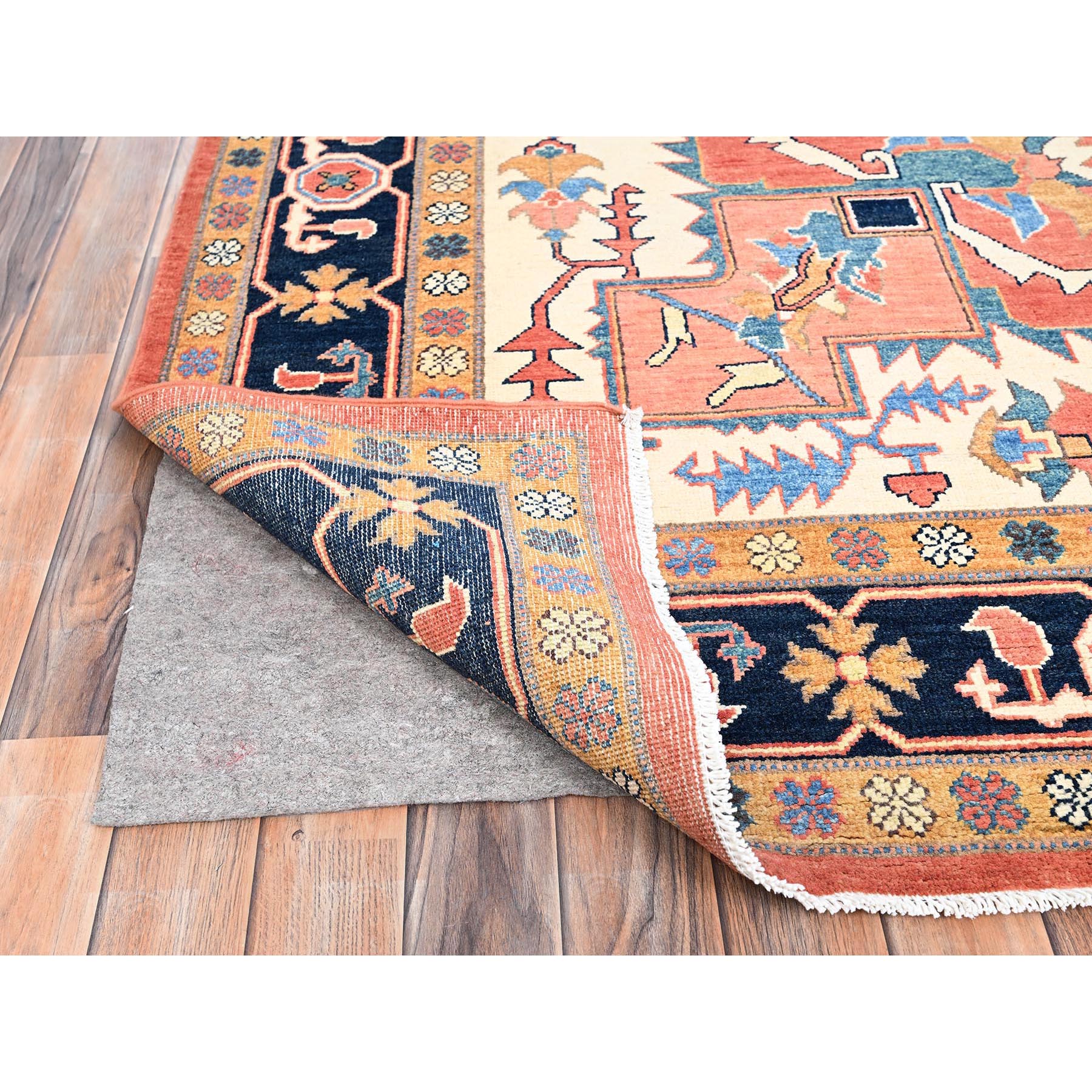 8'2"x9'10" Burnt Orange, Afghan Peshawar with Serapi Heriz Design, Dense Weave, Vegetable Dyes, Natural Wool, Hand Knotted, Oriental Rug Sh85459
