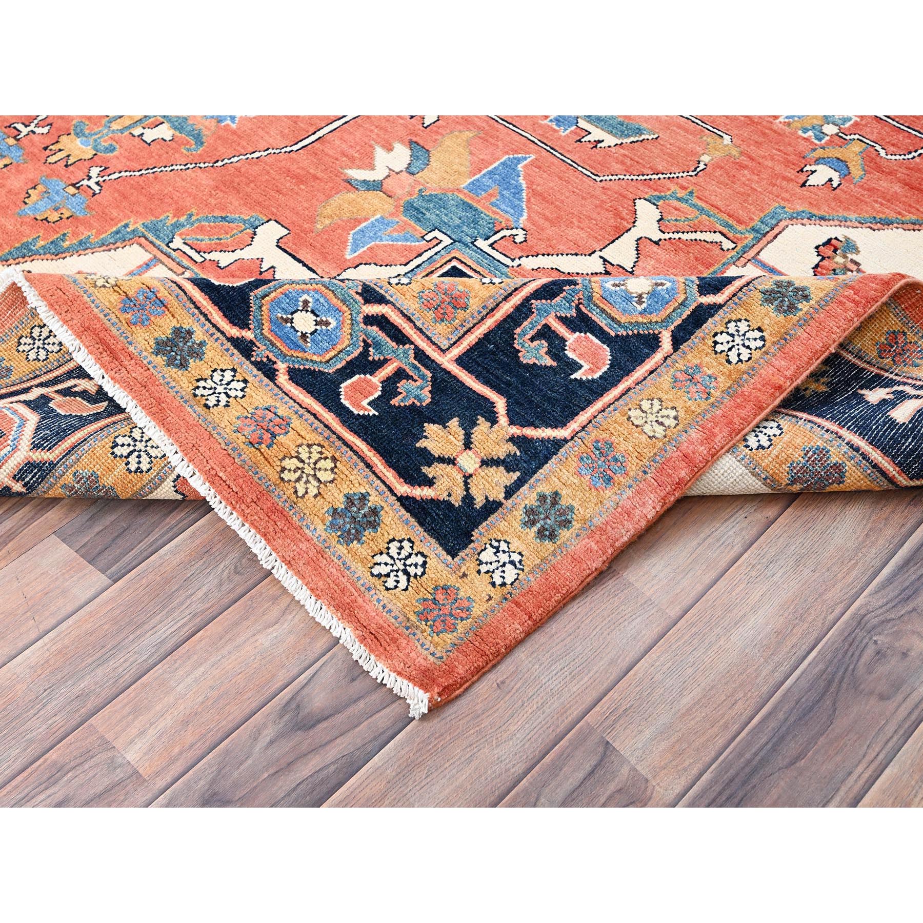 8'2"x9'10" Burnt Orange, Afghan Peshawar with Serapi Heriz Design, Dense Weave, Vegetable Dyes, Natural Wool, Hand Knotted, Oriental Rug Sh85459