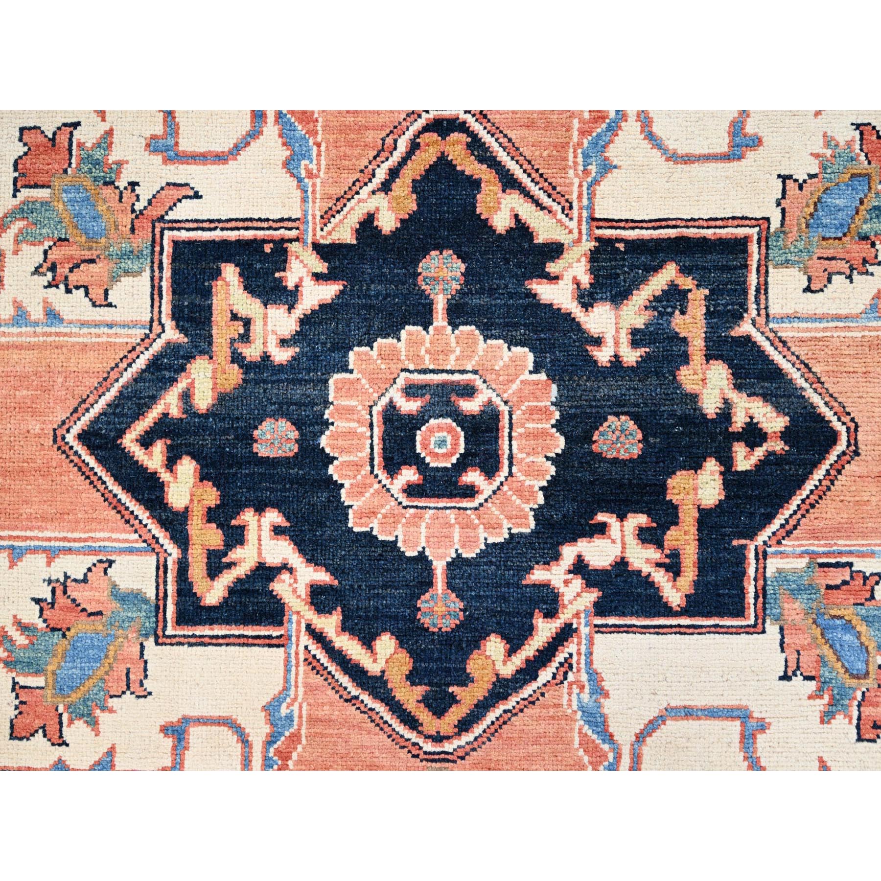 8'2"x9'10" Burnt Orange, Afghan Peshawar with Serapi Heriz Design, Dense Weave, Vegetable Dyes, Natural Wool, Hand Knotted, Oriental Rug Sh85459