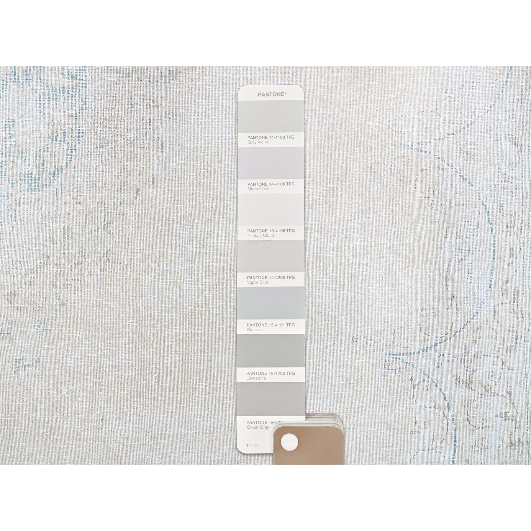 9'4"x12'3" Spring White, Pure Wool, Hand Knotted, Vintage Persian Kerman, Washed Out, Evenly Worn, Cleaned with Sides and Edges Professionally Secured, Oriental Rug Sh85525