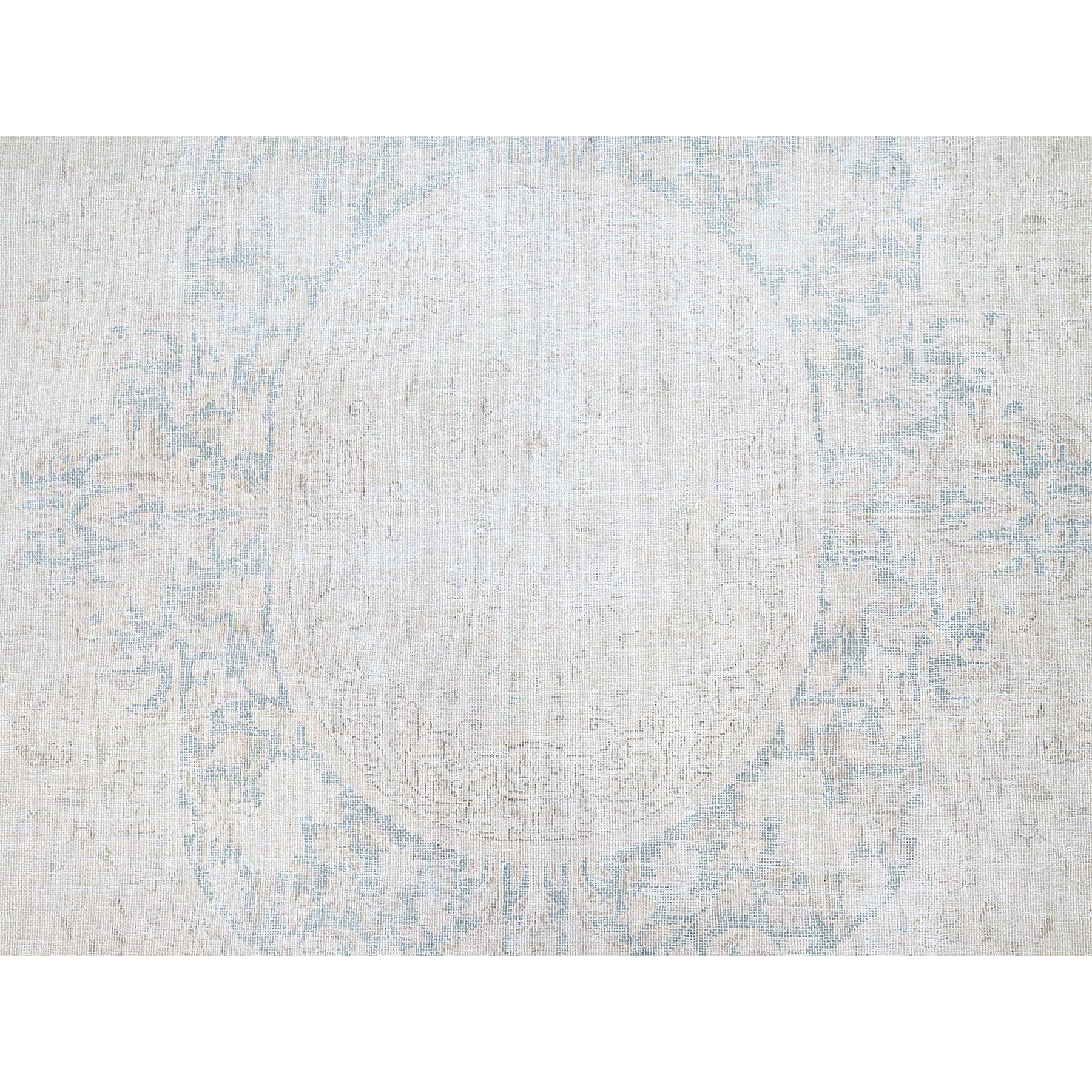 9'4"x12'3" Spring White, Pure Wool, Hand Knotted, Vintage Persian Kerman, Washed Out, Evenly Worn, Cleaned with Sides and Edges Professionally Secured, Oriental Rug Sh85525