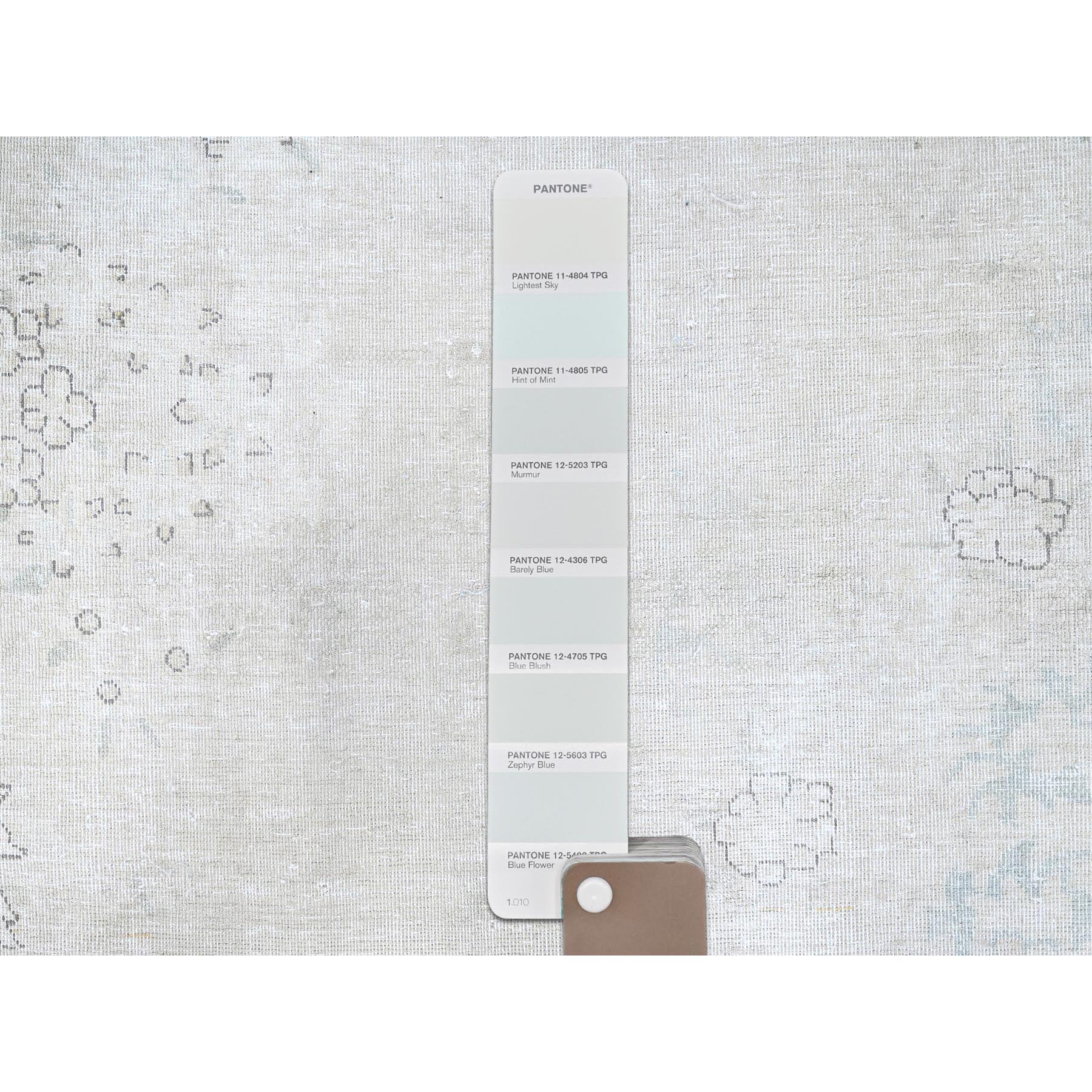 7'2"x9'10" Alabaster White, Natural Wool, Hand Knotted, Vintage Persian Kerman, Washed Out, Evenly Worn, Cleaned with Sides and Edges Professionally Secured, Oriental Rug Sh85529