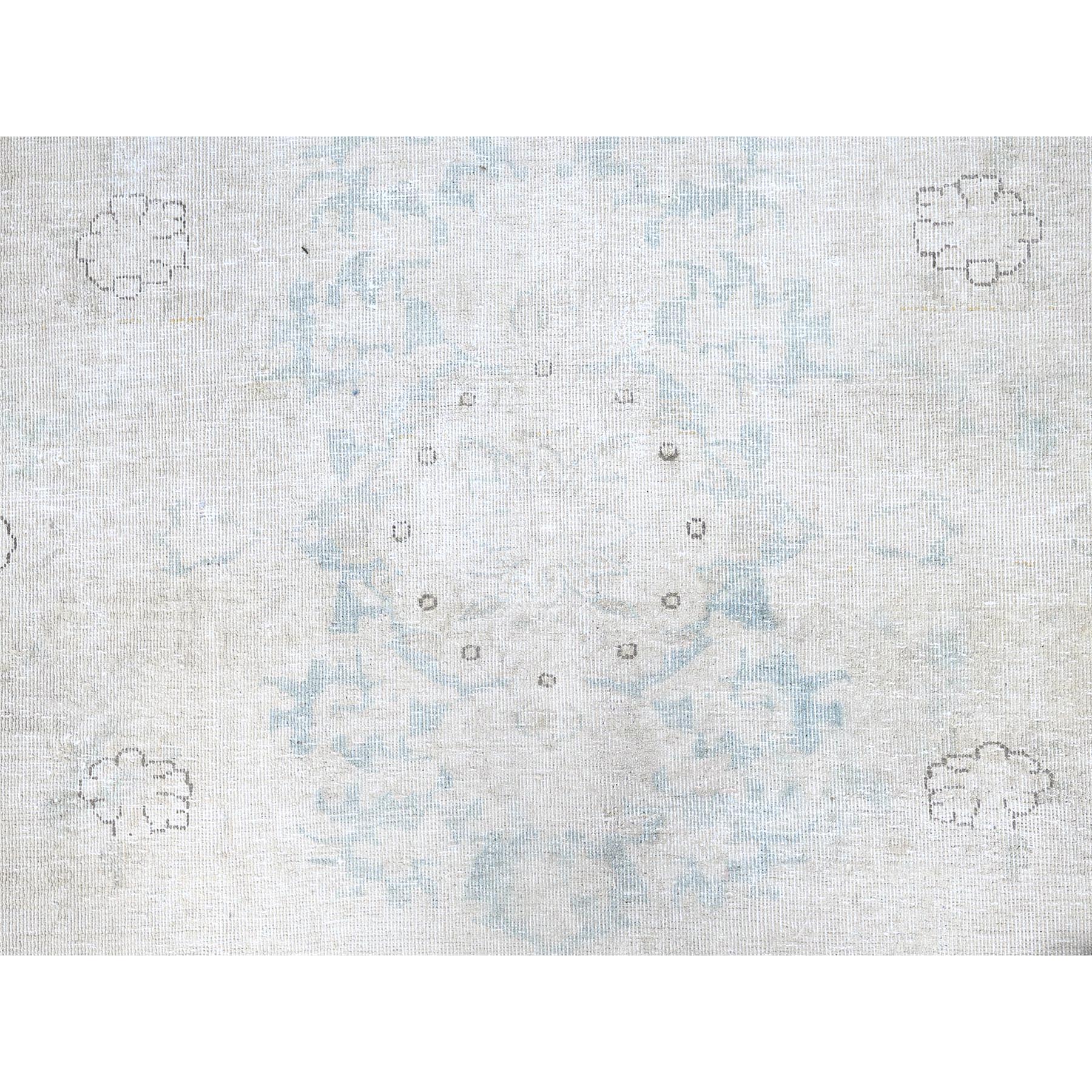 7'2"x9'10" Alabaster White, Natural Wool, Hand Knotted, Vintage Persian Kerman, Washed Out, Evenly Worn, Cleaned with Sides and Edges Professionally Secured, Oriental Rug Sh85529