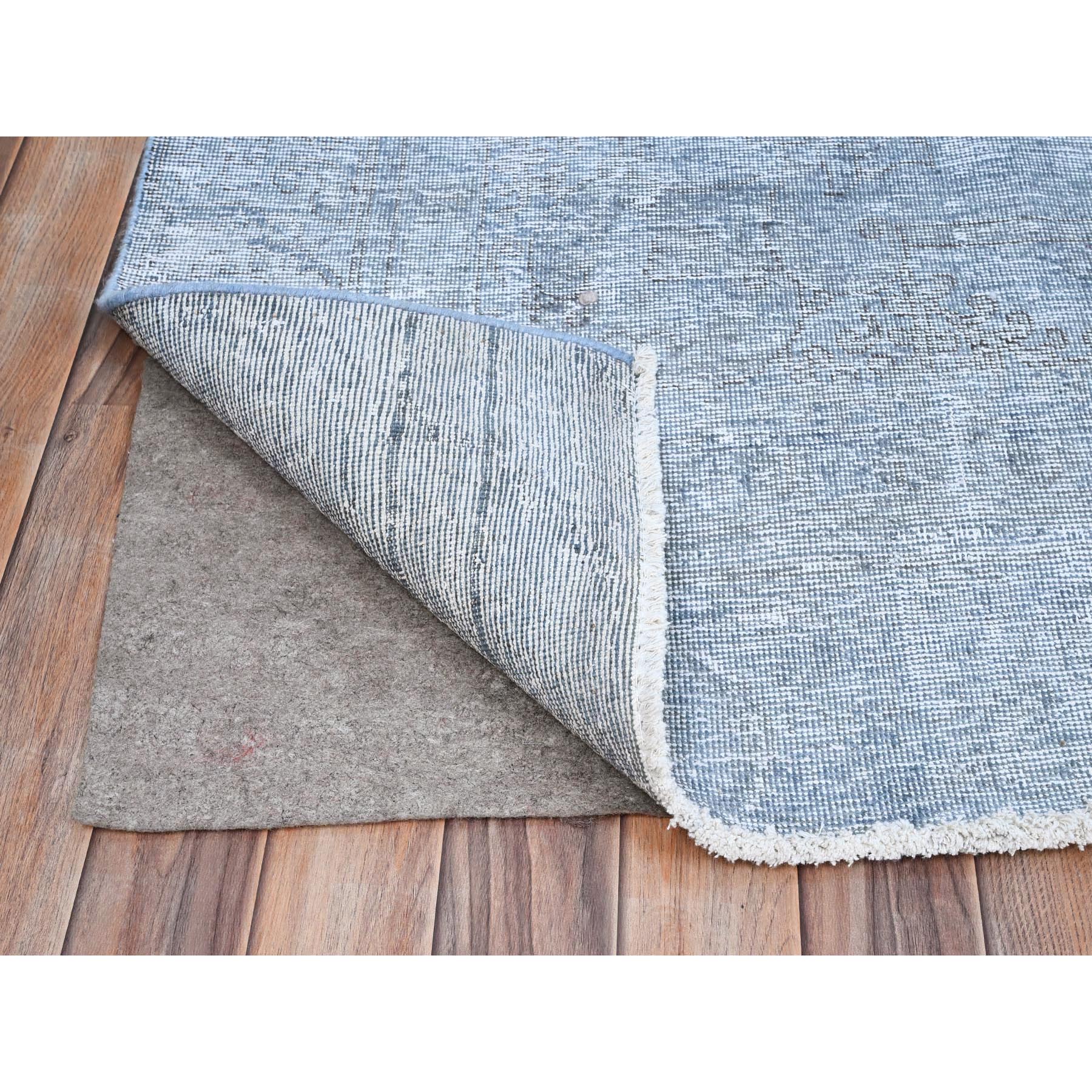 9'x11'8" Baby Blue, Hand Knotted, Overdyed Vintage Persian Tabriz, Worn Down, Rustic Look, Natural Wool, Oriental Rug Sh85539