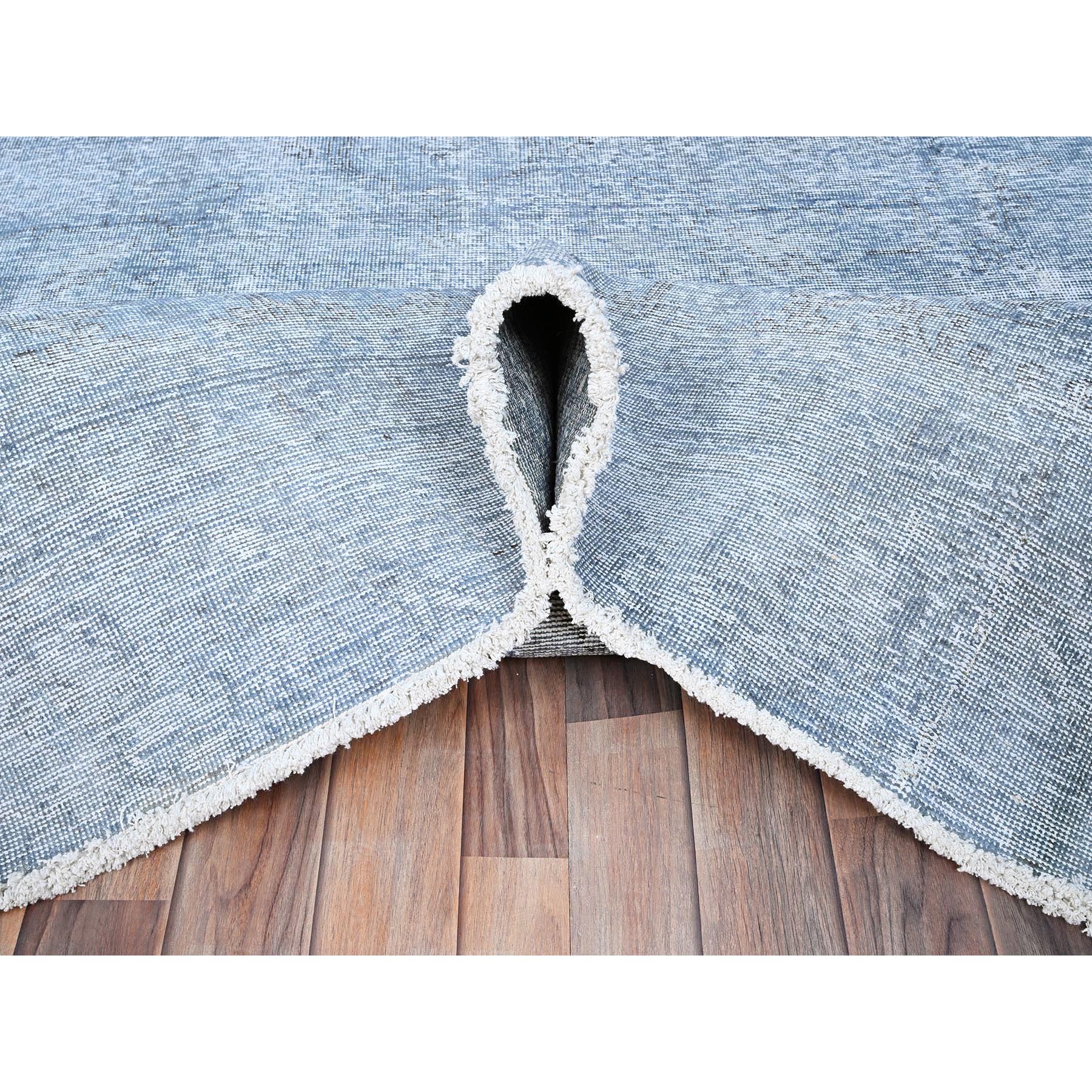 9'x11'8" Baby Blue, Hand Knotted, Overdyed Vintage Persian Tabriz, Worn Down, Rustic Look, Natural Wool, Oriental Rug Sh85539