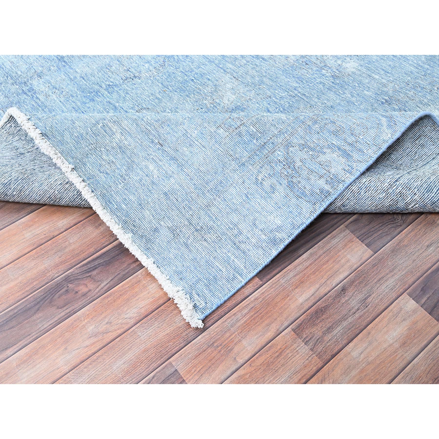 9'x11'8" Baby Blue, Hand Knotted, Overdyed Vintage Persian Tabriz, Worn Down, Rustic Look, Natural Wool, Oriental Rug Sh85539