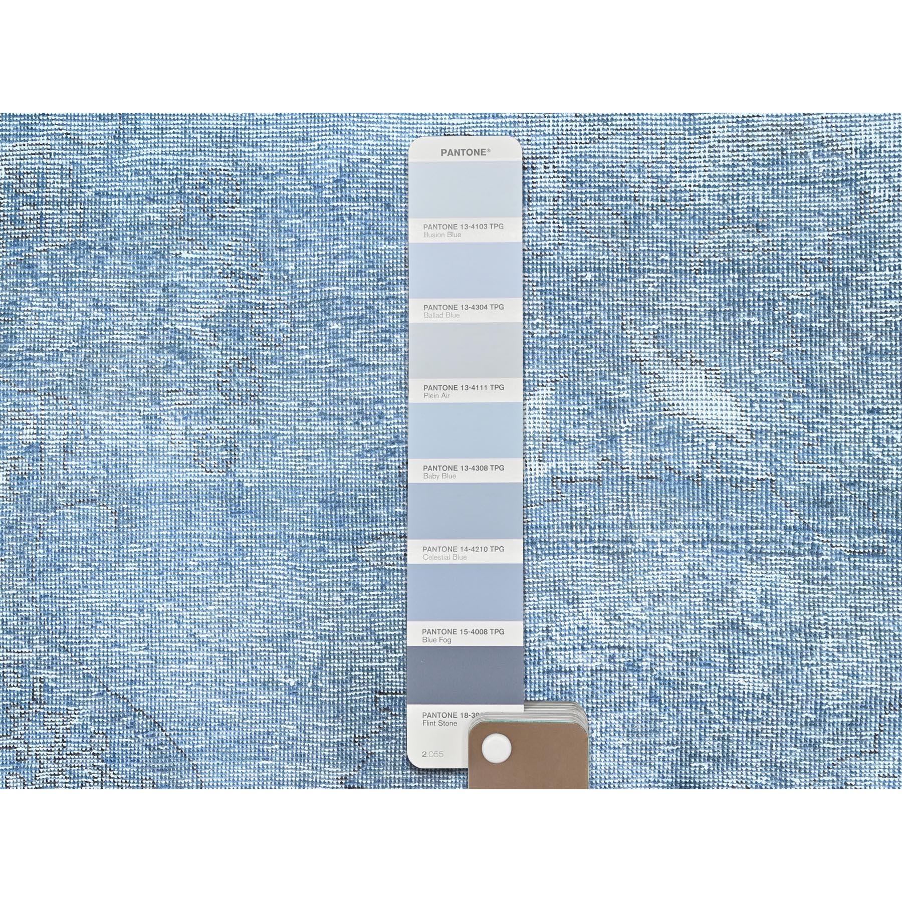 9'x11'8" Baby Blue, Hand Knotted, Overdyed Vintage Persian Tabriz, Worn Down, Rustic Look, Natural Wool, Oriental Rug Sh85539