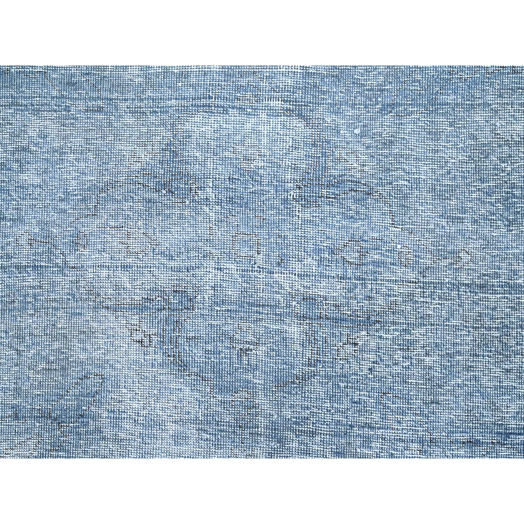 9'x11'8" Baby Blue, Hand Knotted, Overdyed Vintage Persian Tabriz, Worn Down, Rustic Look, Natural Wool, Oriental Rug Sh85539