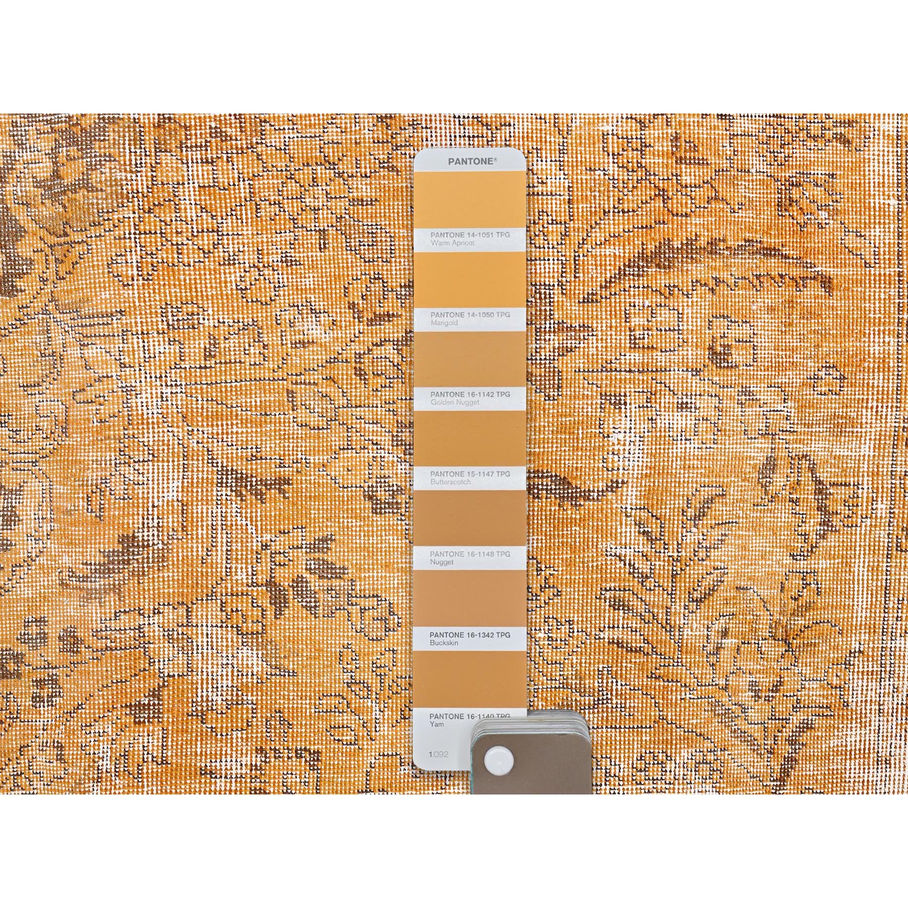 6'5"x10' Carrot Orange, Shaved Down, Distressed Look, Extra Soft Wool, Hand Knotted, Vintage Persian Tabriz with Faded Medallion Design, Oriental Rug Sh85542