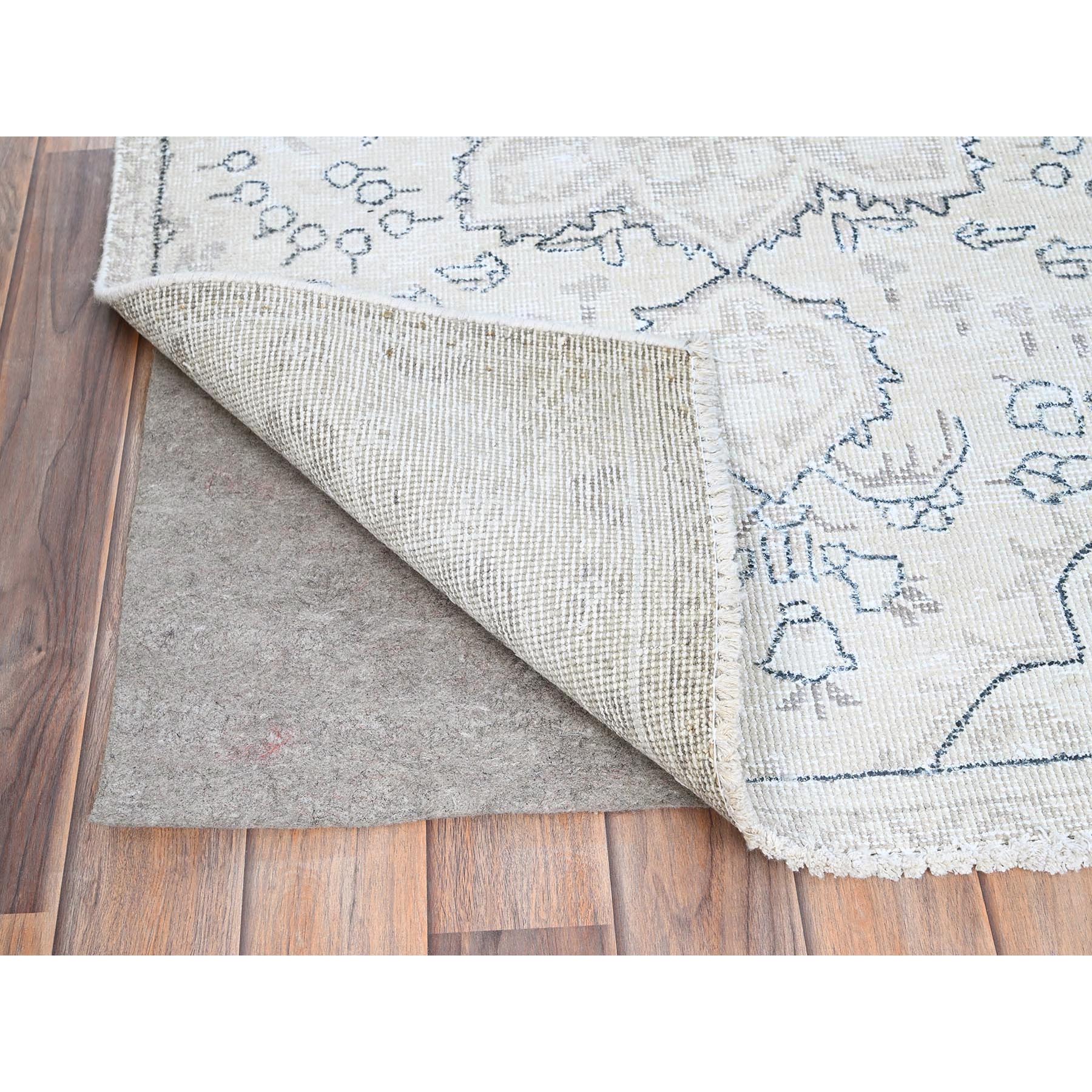 3'x4'4" Smoke White, 100% Wool, Hand Knotted, Vintage Persian Tabriz with Large Floral Design, Worn Down, Rustic Feel, Oriental Rug Sh85553