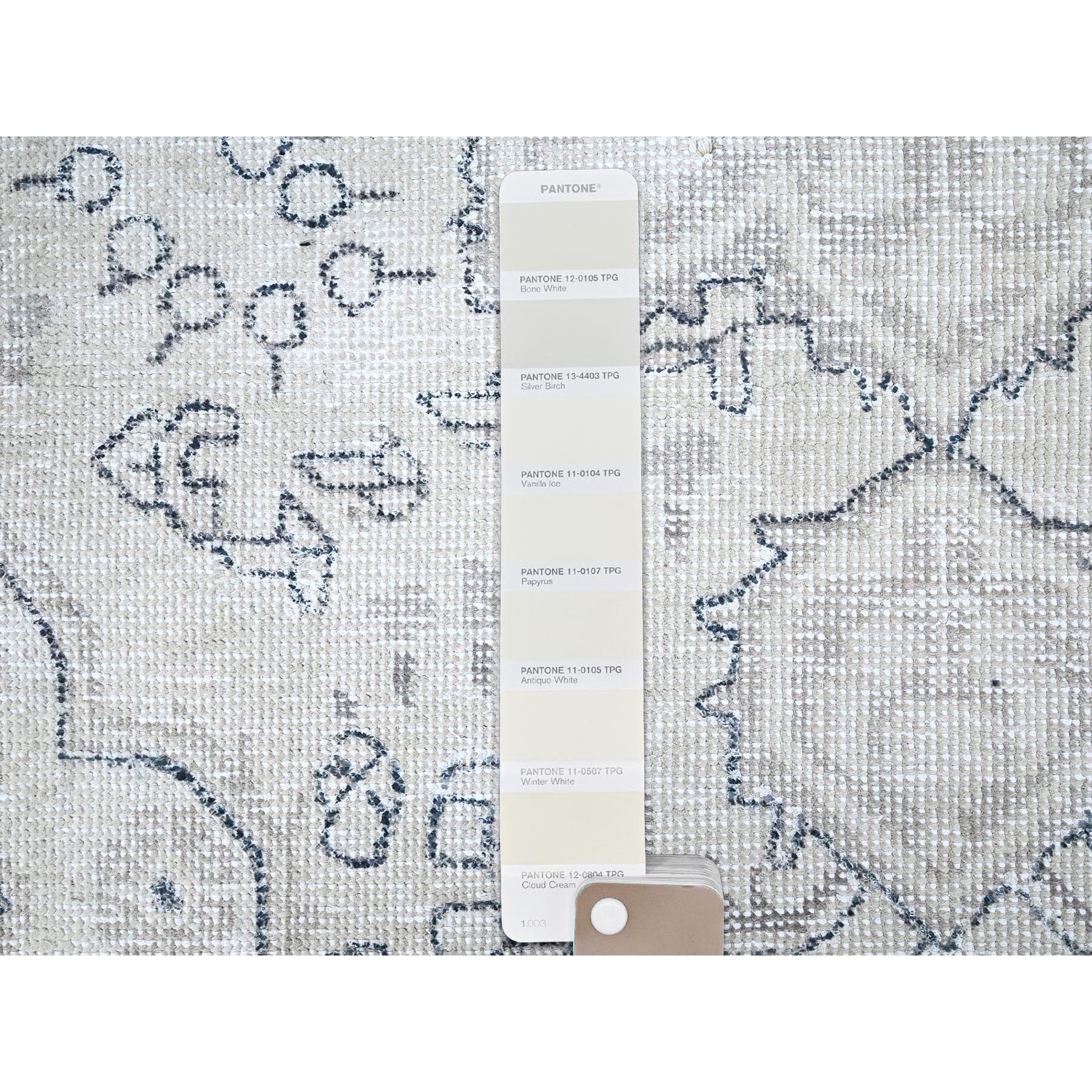 3'x4'4" Smoke White, 100% Wool, Hand Knotted, Vintage Persian Tabriz with Large Floral Design, Worn Down, Rustic Feel, Oriental Rug Sh85553