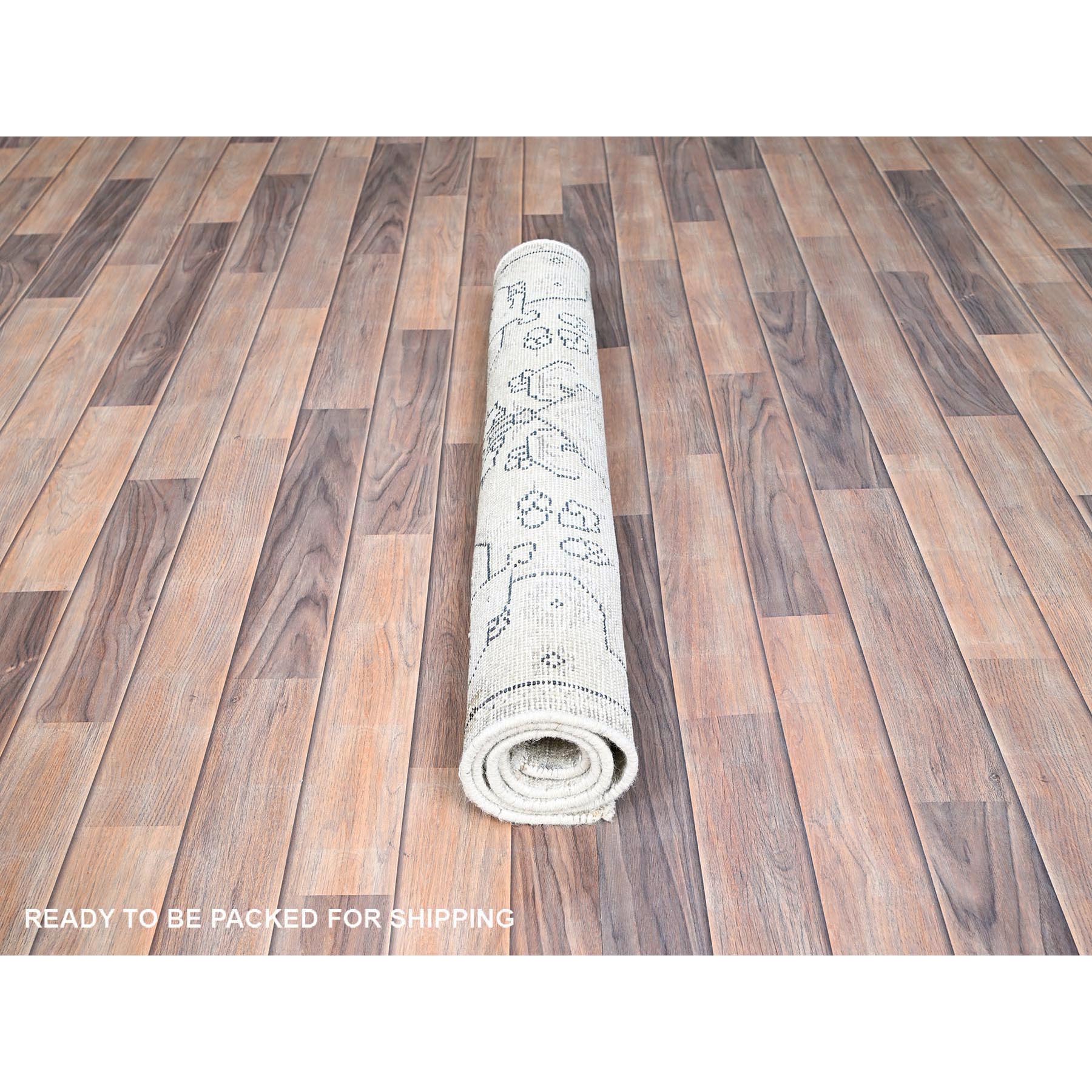 3'x4'4" Smoke White, 100% Wool, Hand Knotted, Vintage Persian Tabriz with Large Floral Design, Worn Down, Rustic Feel, Oriental Rug Sh85553