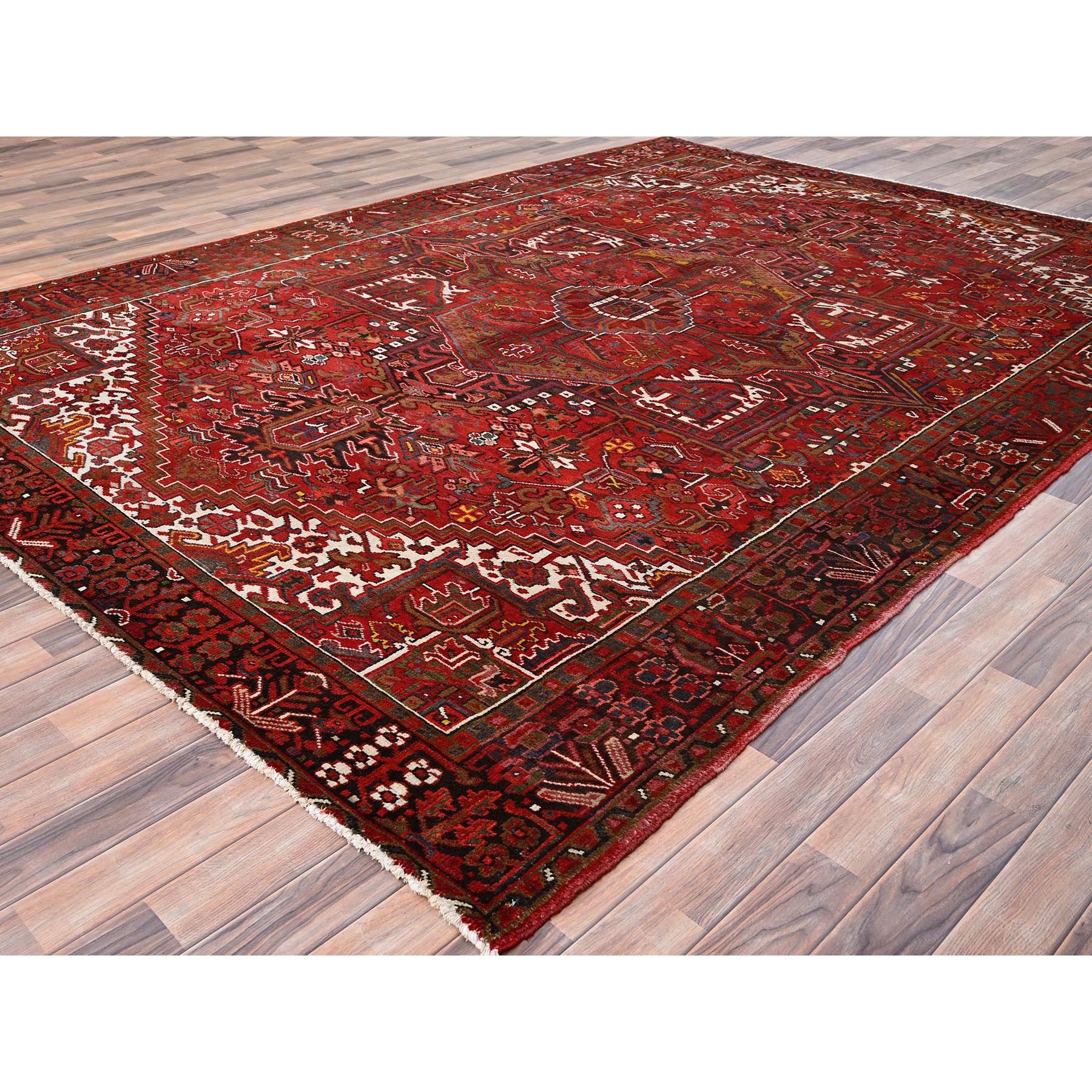 8'2"x11'3" Imperial Red, Semi Antique Persian Heriz, Good Condition, Rustic Feel, Worn Wool, Hand Knotted, Oriental Rug Sh85557