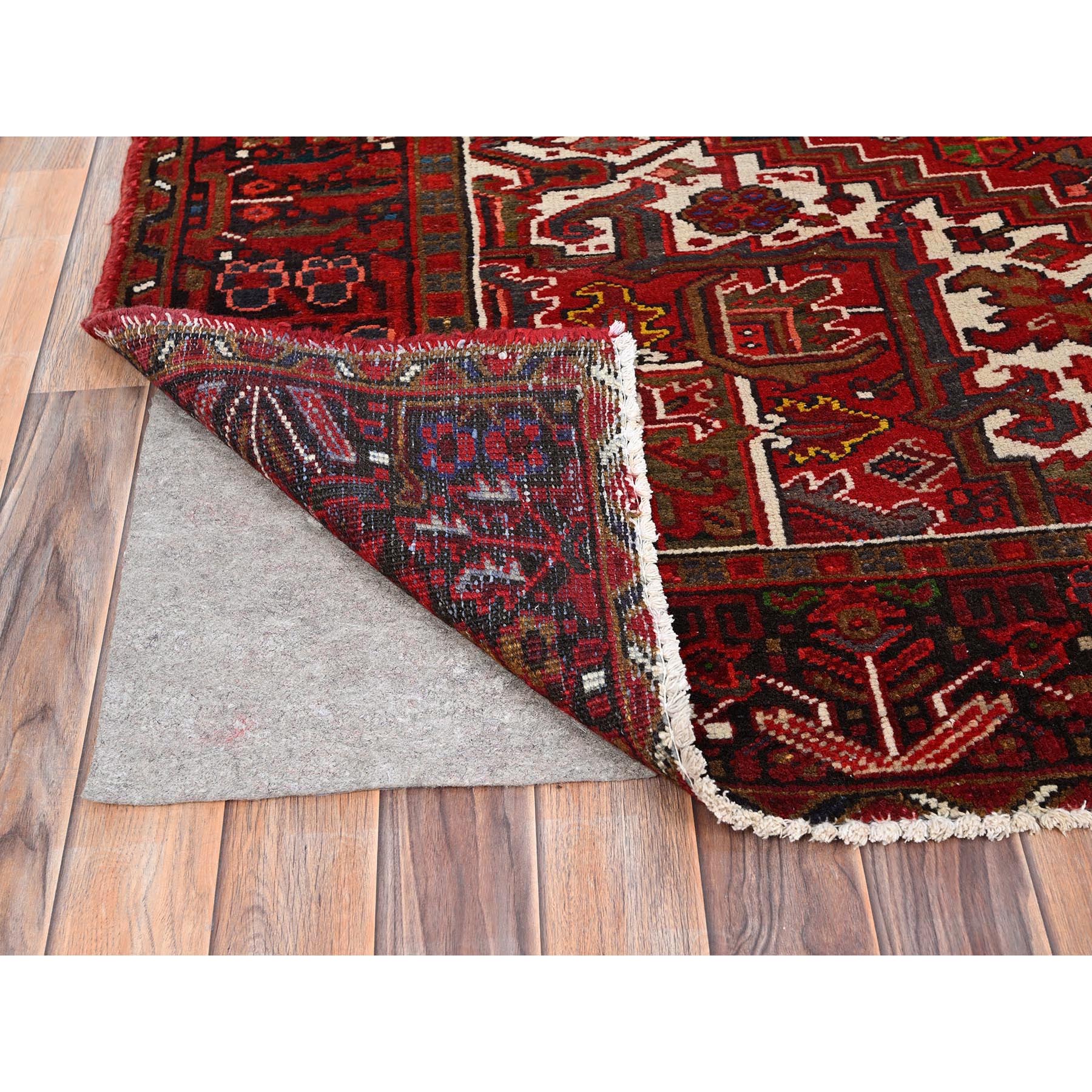 8'2"x11'3" Imperial Red, Semi Antique Persian Heriz, Good Condition, Rustic Feel, Worn Wool, Hand Knotted, Oriental Rug Sh85557