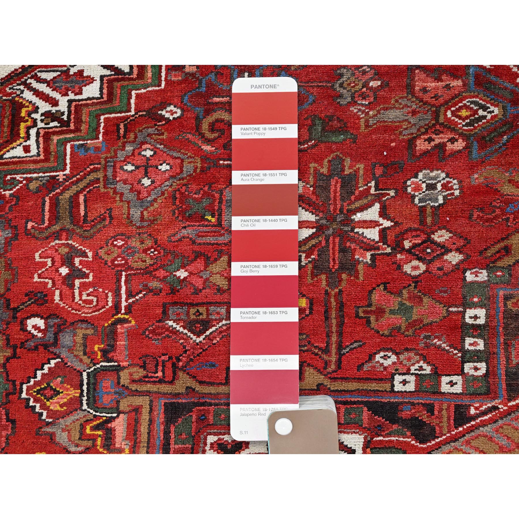 8'2"x11'3" Imperial Red, Semi Antique Persian Heriz, Good Condition, Rustic Feel, Worn Wool, Hand Knotted, Oriental Rug Sh85557