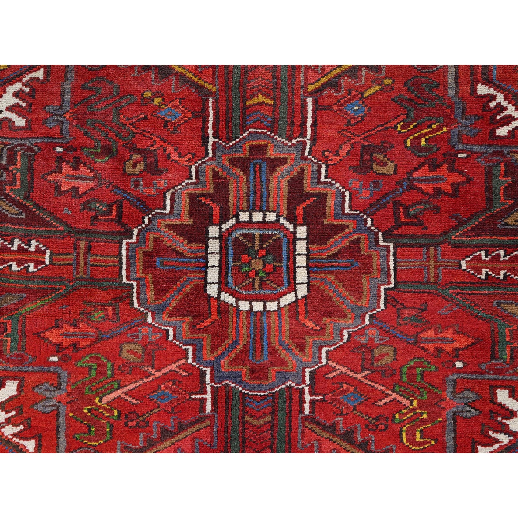 8'2"x11'3" Imperial Red, Semi Antique Persian Heriz, Good Condition, Rustic Feel, Worn Wool, Hand Knotted, Oriental Rug Sh85557