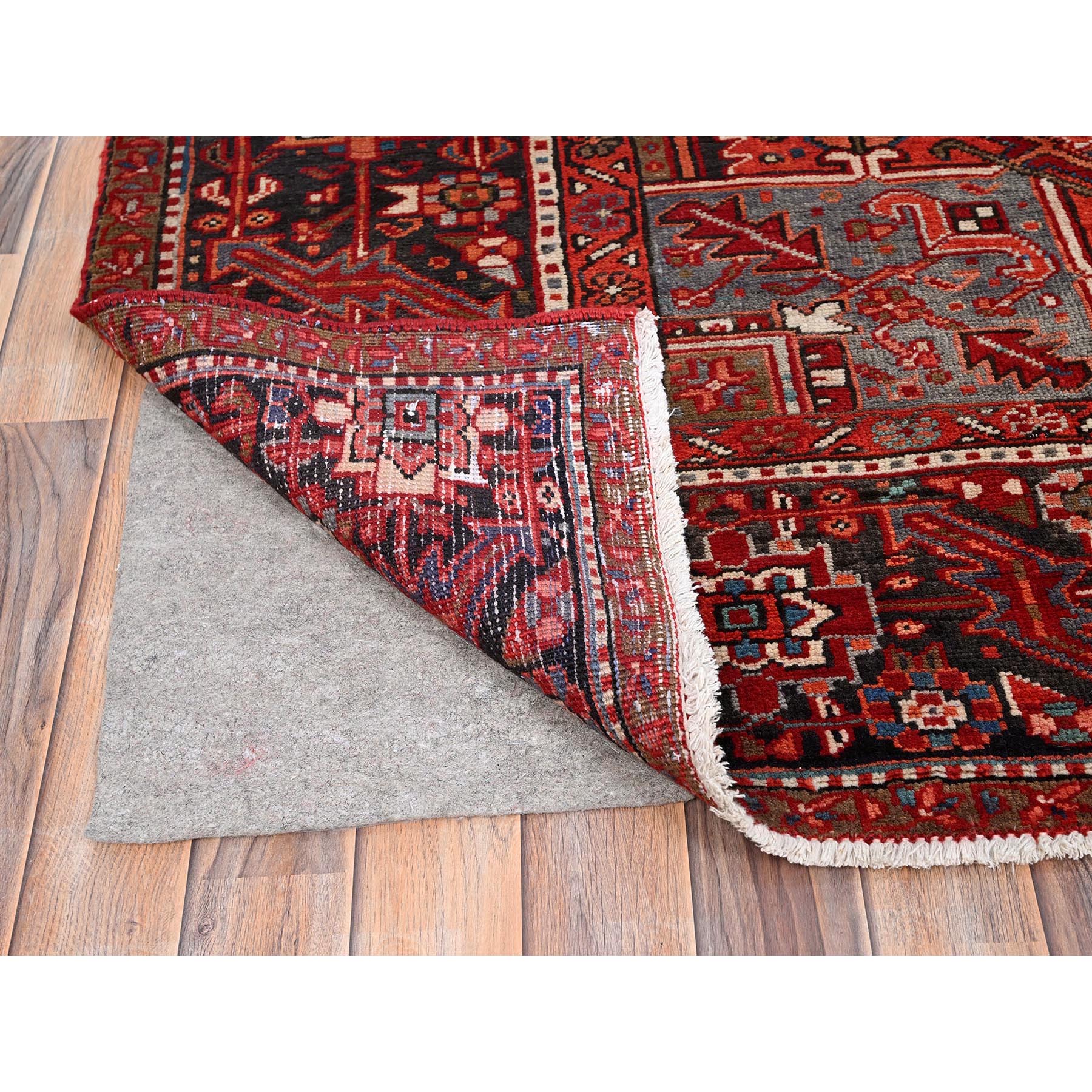 10'1"x12'9" Ajax Red, Semi Antique Persian Heriz with Tribal Ambience, Good Condition, Distressed Look, Pure Wool, Hand Knotted, Oriental Rug Sh85562