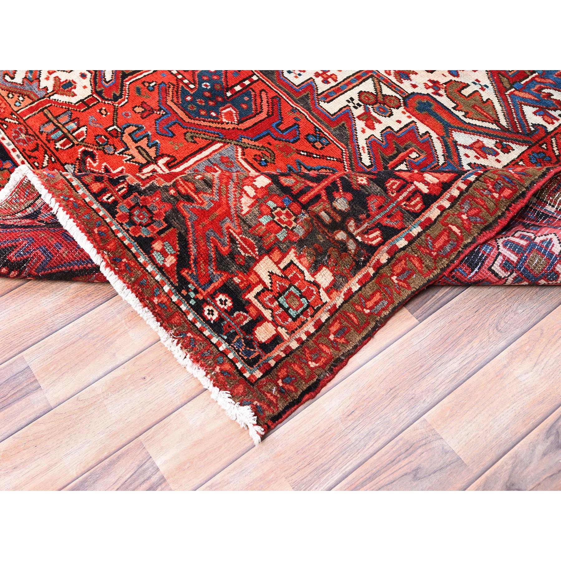 10'1"x12'9" Ajax Red, Semi Antique Persian Heriz with Tribal Ambience, Good Condition, Distressed Look, Pure Wool, Hand Knotted, Oriental Rug Sh85562