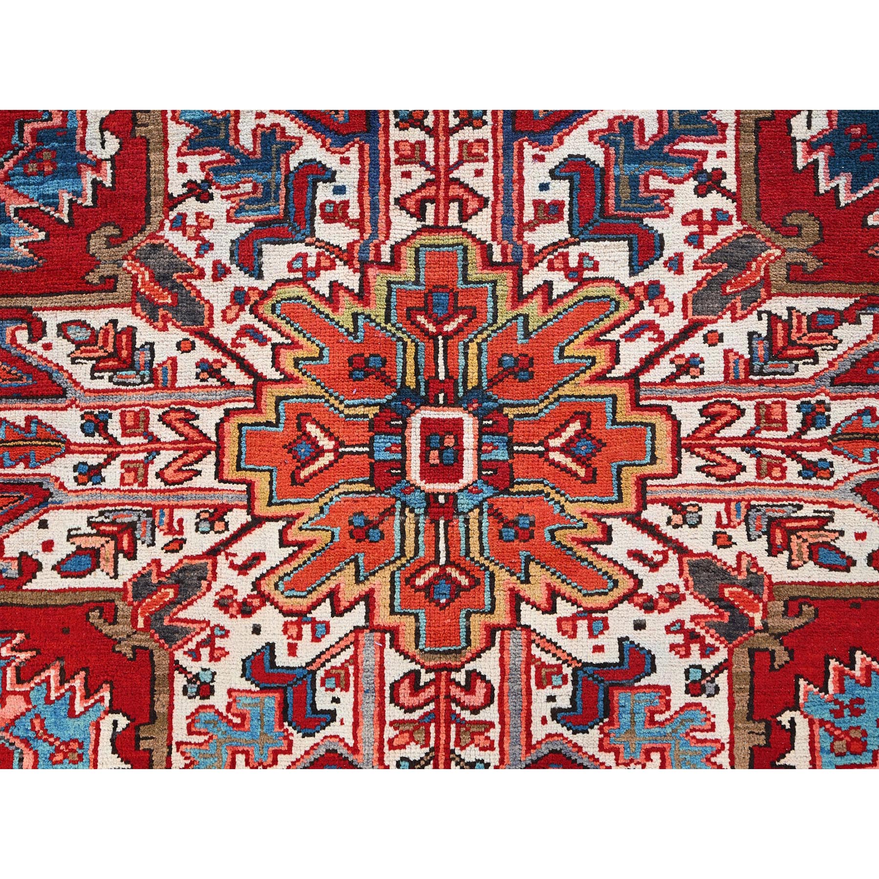 10'1"x12'9" Ajax Red, Semi Antique Persian Heriz with Tribal Ambience, Good Condition, Distressed Look, Pure Wool, Hand Knotted, Oriental Rug Sh85562