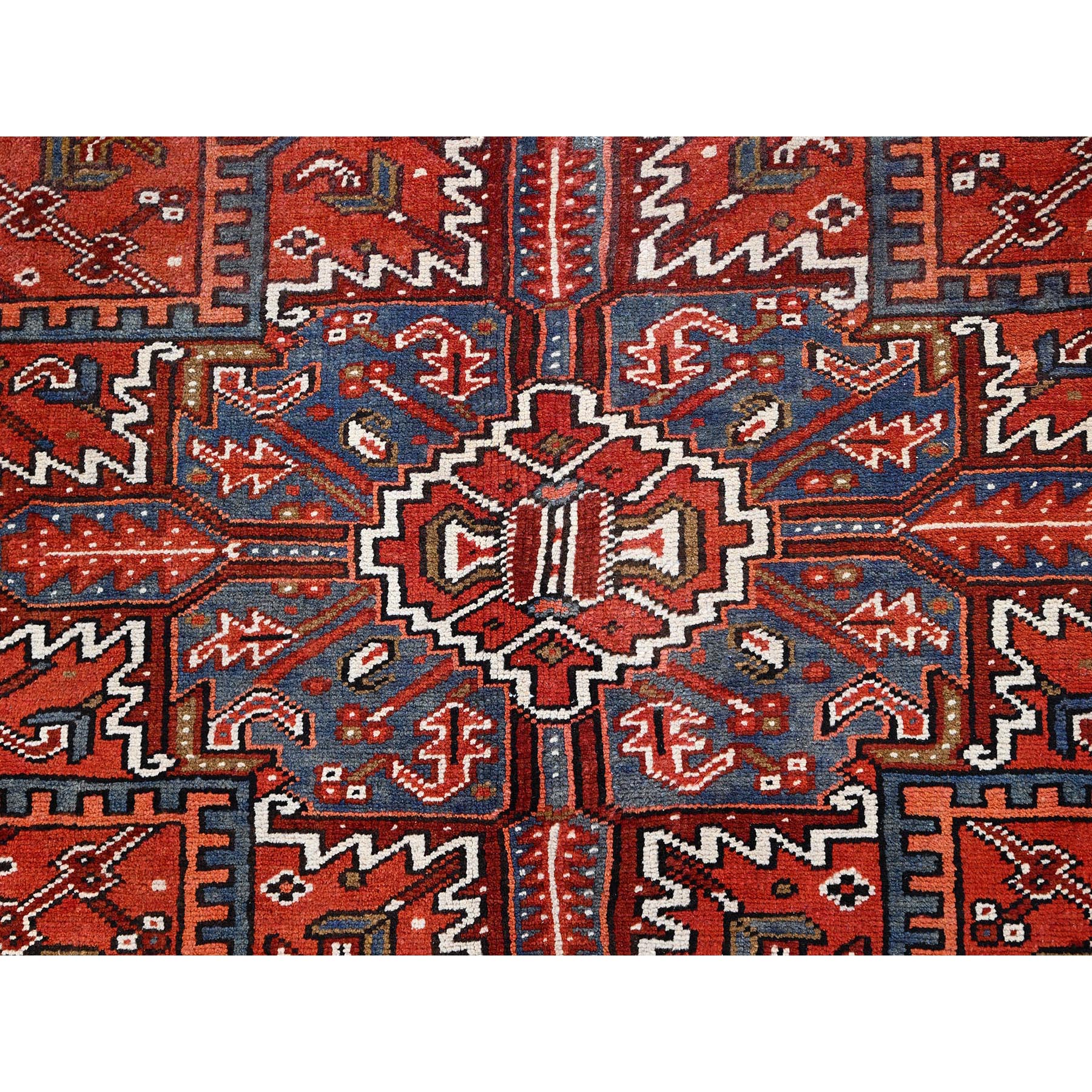 9'10"x13' Turkey Red, Good Condition, Rustic Feel, Worn Wool, Hand Knotted, Semi Antique Persian Heriz with Tribal Ambience, Oriental Rug Sh85569