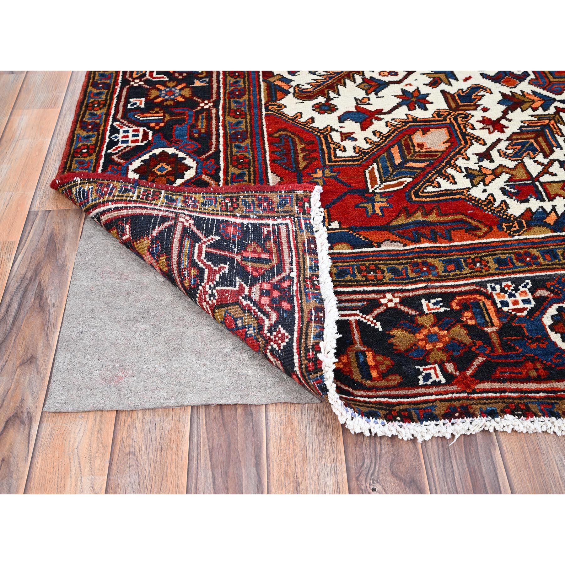 8'5"x10'9" Tomato Red, Pure Wool, Hand Knotted, Semi Antique Persian Heriz, Good Condition, Distressed Feel, Evenly Worn, Oriental Rug Sh85572