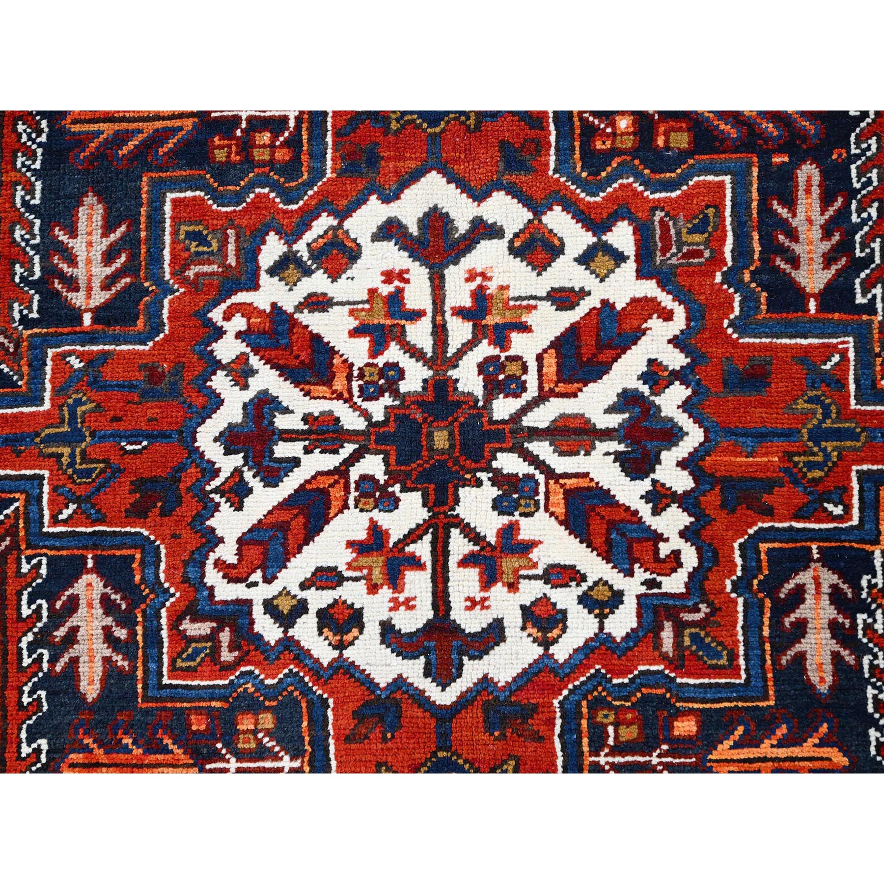 8'5"x10'9" Tomato Red, Pure Wool, Hand Knotted, Semi Antique Persian Heriz, Good Condition, Distressed Feel, Evenly Worn, Oriental Rug Sh85572