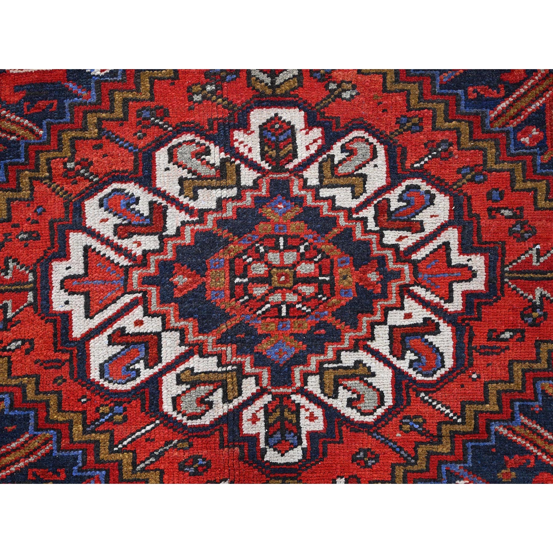 7'9"x11' Raspberry Red, Worn Wool, Hand Knotted, Semi Antique Persian Heriz with Geometric Pattern, Good Condition, Rustic Feel, Oriental Rug Sh85577