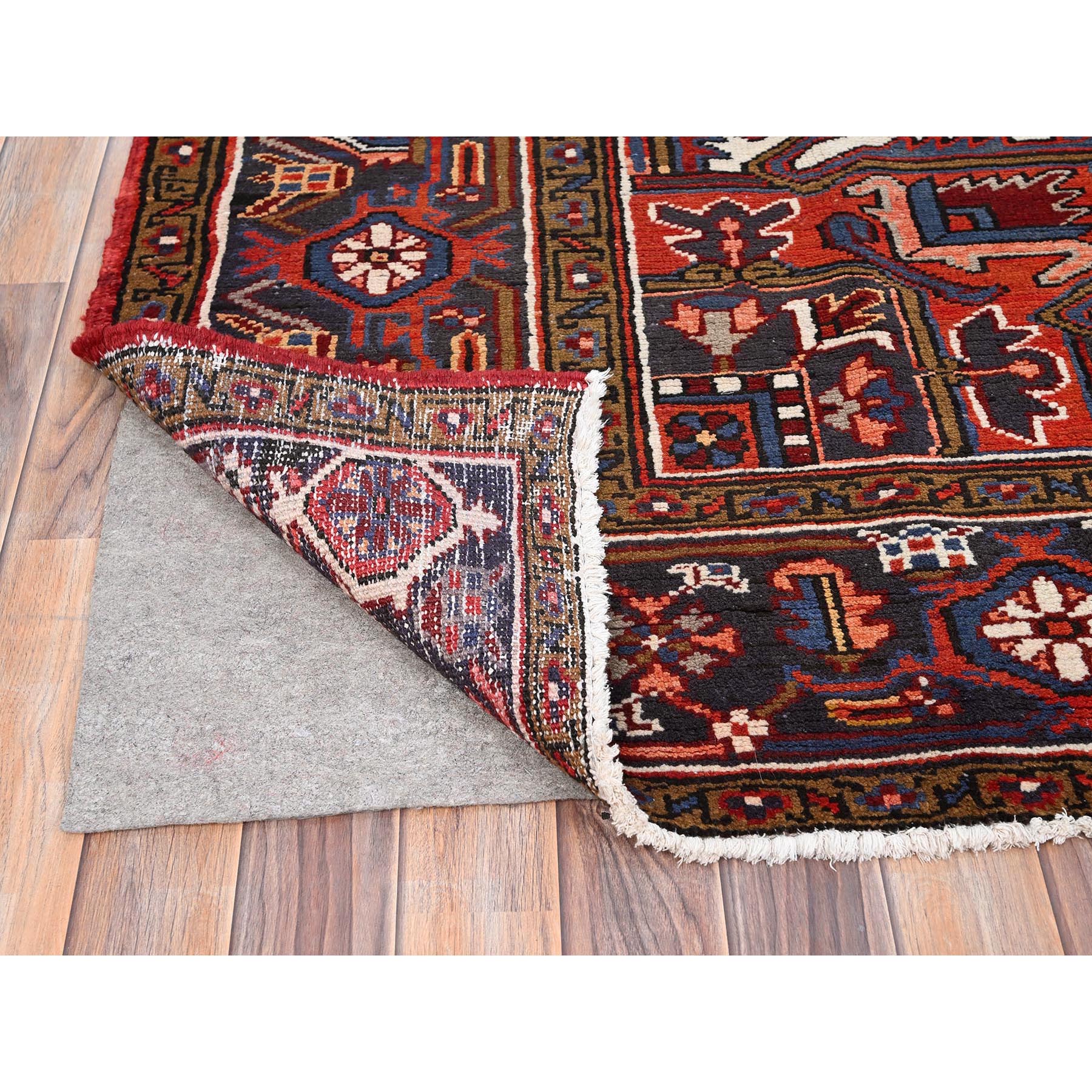8'1"x11'1" Imperial Red, Semi Antique Persian Heriz with Village Motif, Good Condition, Rustic Feel, Worn Wool, Hand Knotted, Oriental Rug Sh85581